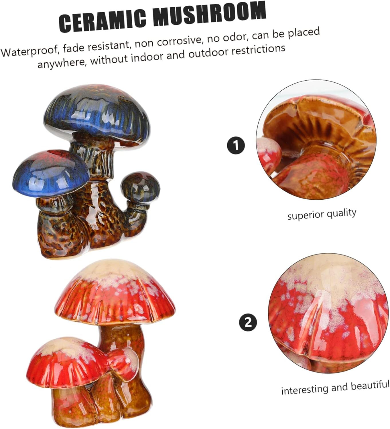 STOBAZA 2Pcs Simulated Mushroom Decor Ceramic Mushroom Statues Plant Pot Decors for Outdoor Gardening image number 1