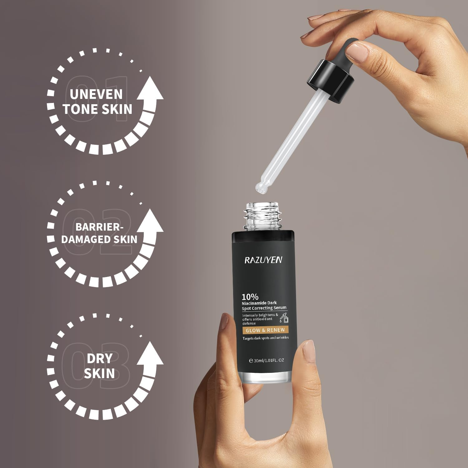 Niacinamide Serum, Glow Serum with 10% Niacinamide and Arbutin for Radiant Skin, Brightening, Soothing, Hydrating for Face, 30Ml image number 5