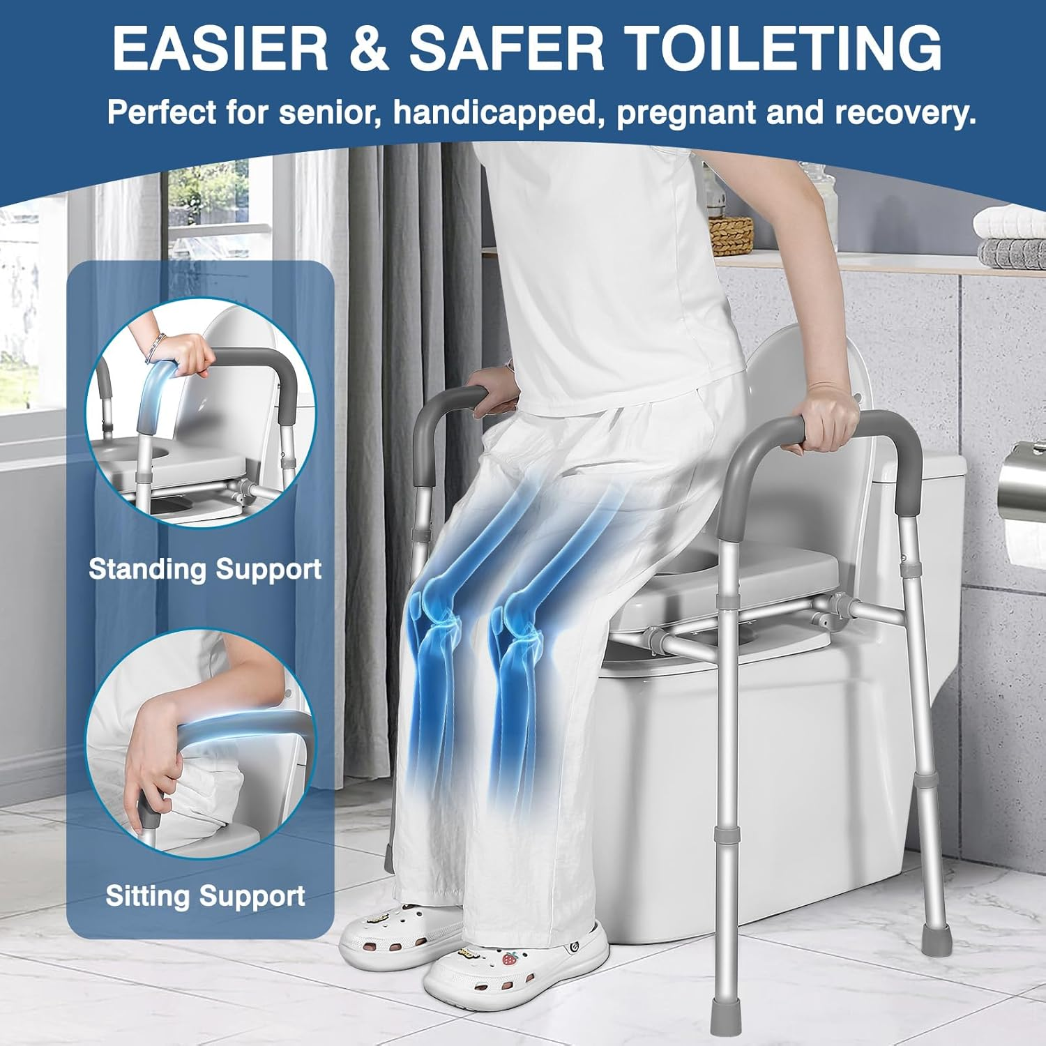 LOLLIDO Raised Toilet Seat with Handles - Width & Height Adjustable Elevated Toilet Seat Risers for Seniors - Multi-Use Toilet Riser with Handles for Seniors, Handicap, Pregnant