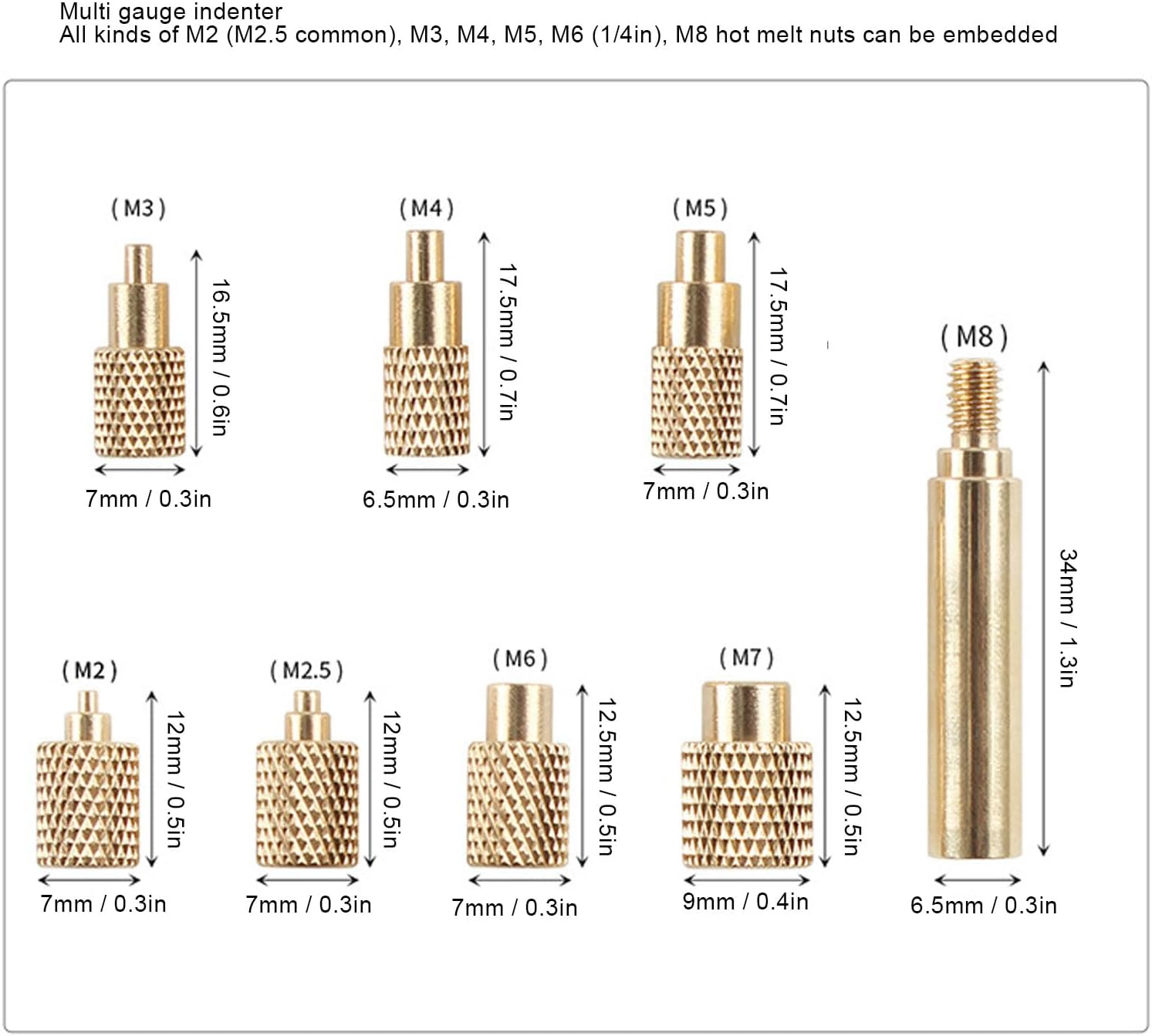 Heat Set Insert Tool M2 M2.5 M3 M4 M5 M6 M7 M8 Hot Melt Brass Nut Embedded Insertion Tip Adapter Kit 3D Printed Parts for TS100/101, TS100 TS101 Soldering Iron Tips image number 2