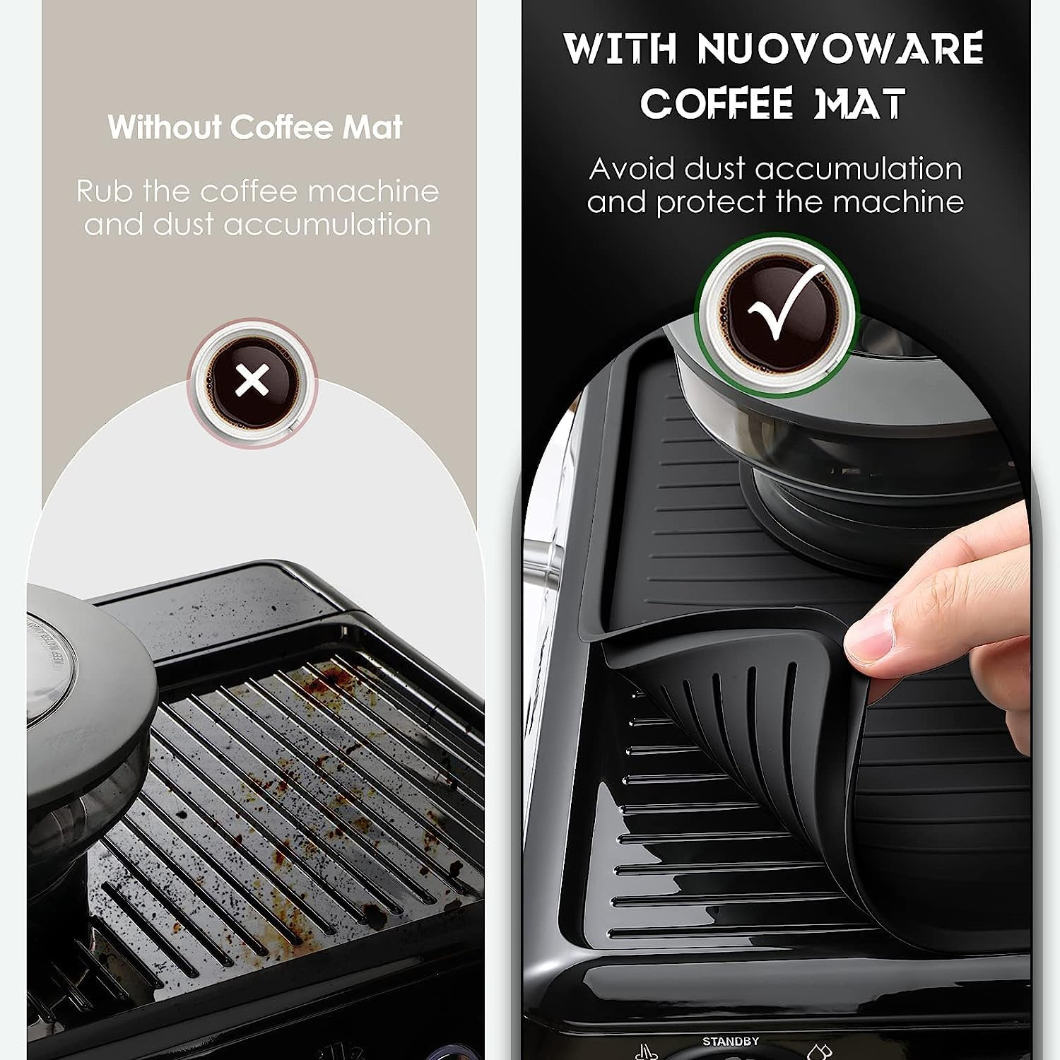 Silicone Coffee Machine Pad, Food-Grade Coffee Top Cover Mat Compatible with Breville 870/880 Coffee Machine, Waterproof Heat Resistant Non-Slip Silica Gel Pad Coffee Maker Accessory (Black) - Black image number 5