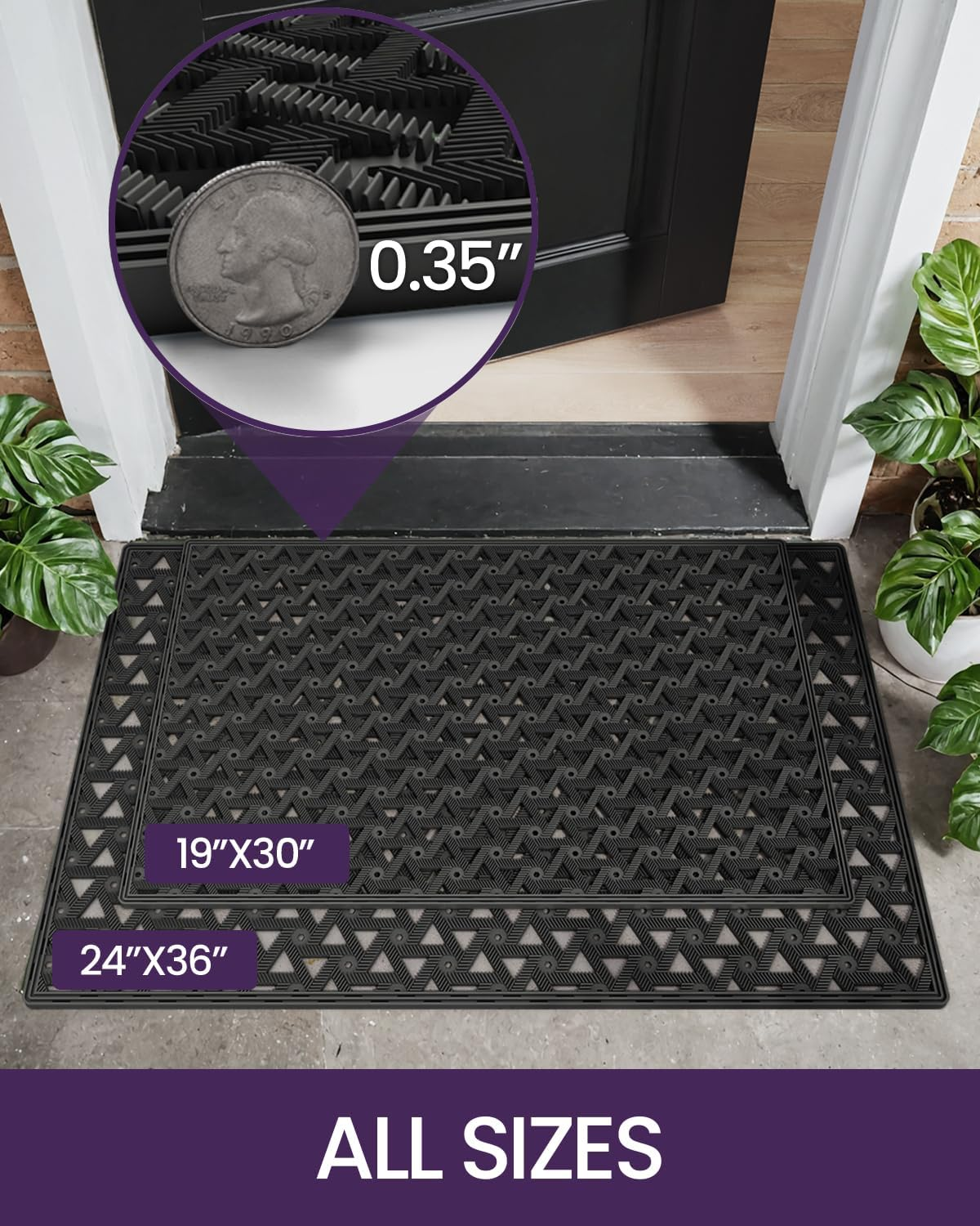 DEXI Front Door Mats for Entryway, Low Profile Non Slip Doormat Outside, All Weather Dirt Trapping Waterproof Welcome Entrance Mat, 61 X 91Cm,Black image number 6