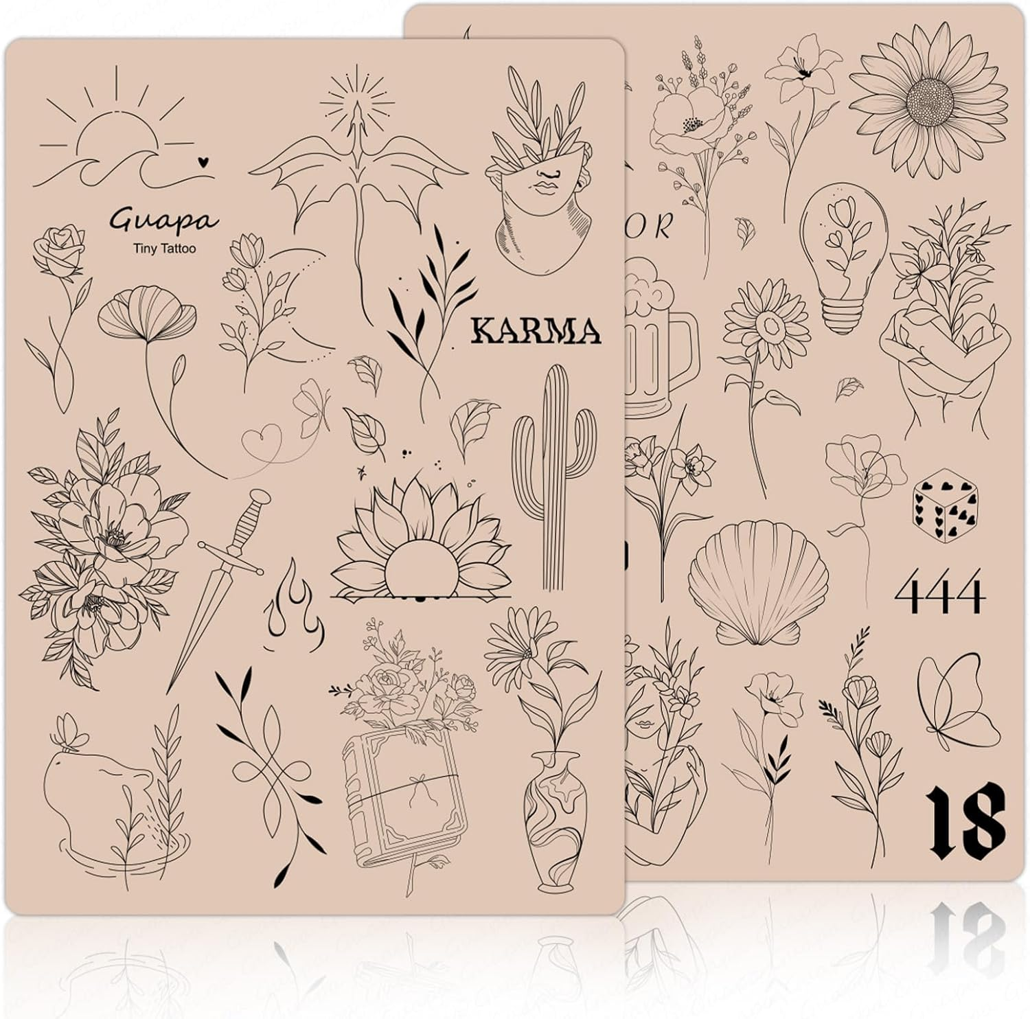 2PCS Double-Sided Tattoo Practice Skin with Pre-Printed Light Gray Stencil Designs &ndash;1.5Mm Thick Silicone Pad for Fine Line & Tiny Tattoo Training (2PCS Pink Pad #18) - 2Pcs Pink Pad 15 image number 2