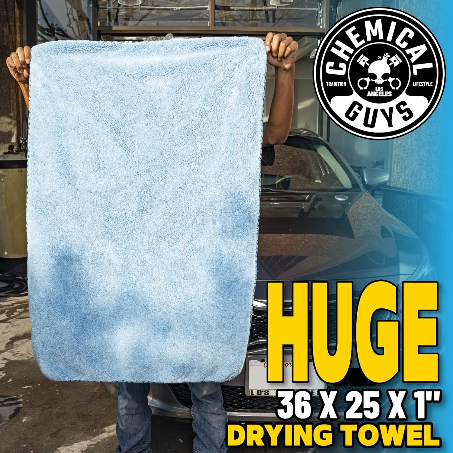 Chemical Guys Woolly Mammoth Microfiber Dryer Towel (36" X 25") Cars,Trucks, Suvs, Rvs, Home, Pets, Messes, Blue image number 3