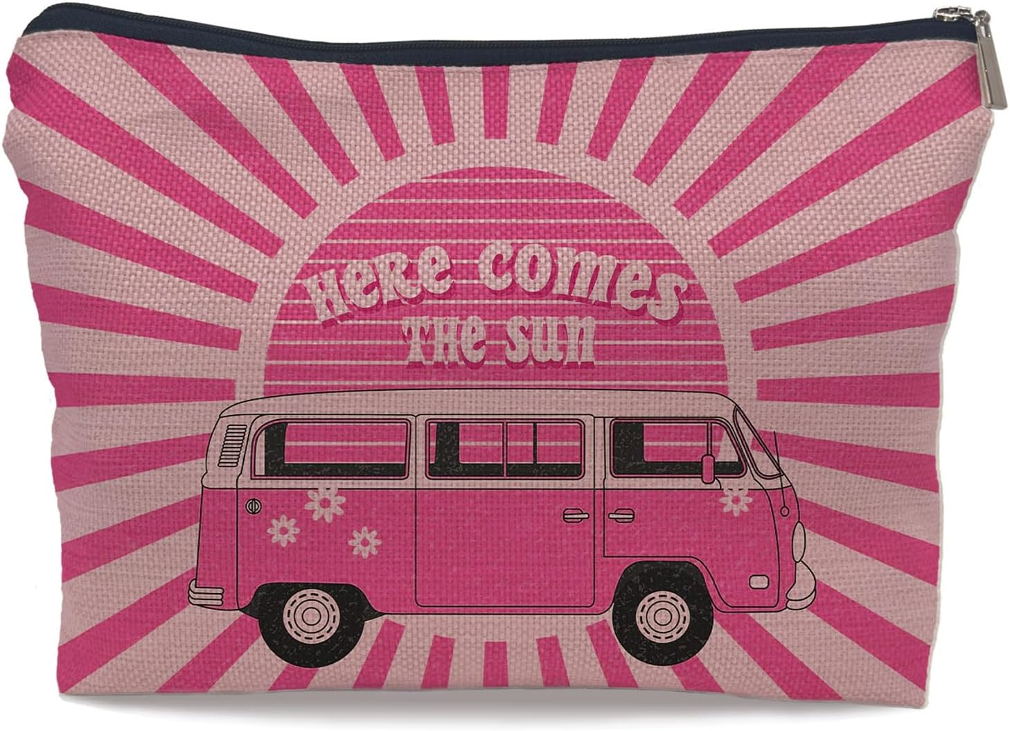 Ayxvt Here Comes the Sun Retro 70S Hippie Orange Bus Sunshine Ray Cosmetic Bag Decorative Women'S Makeup Bag, Yellow