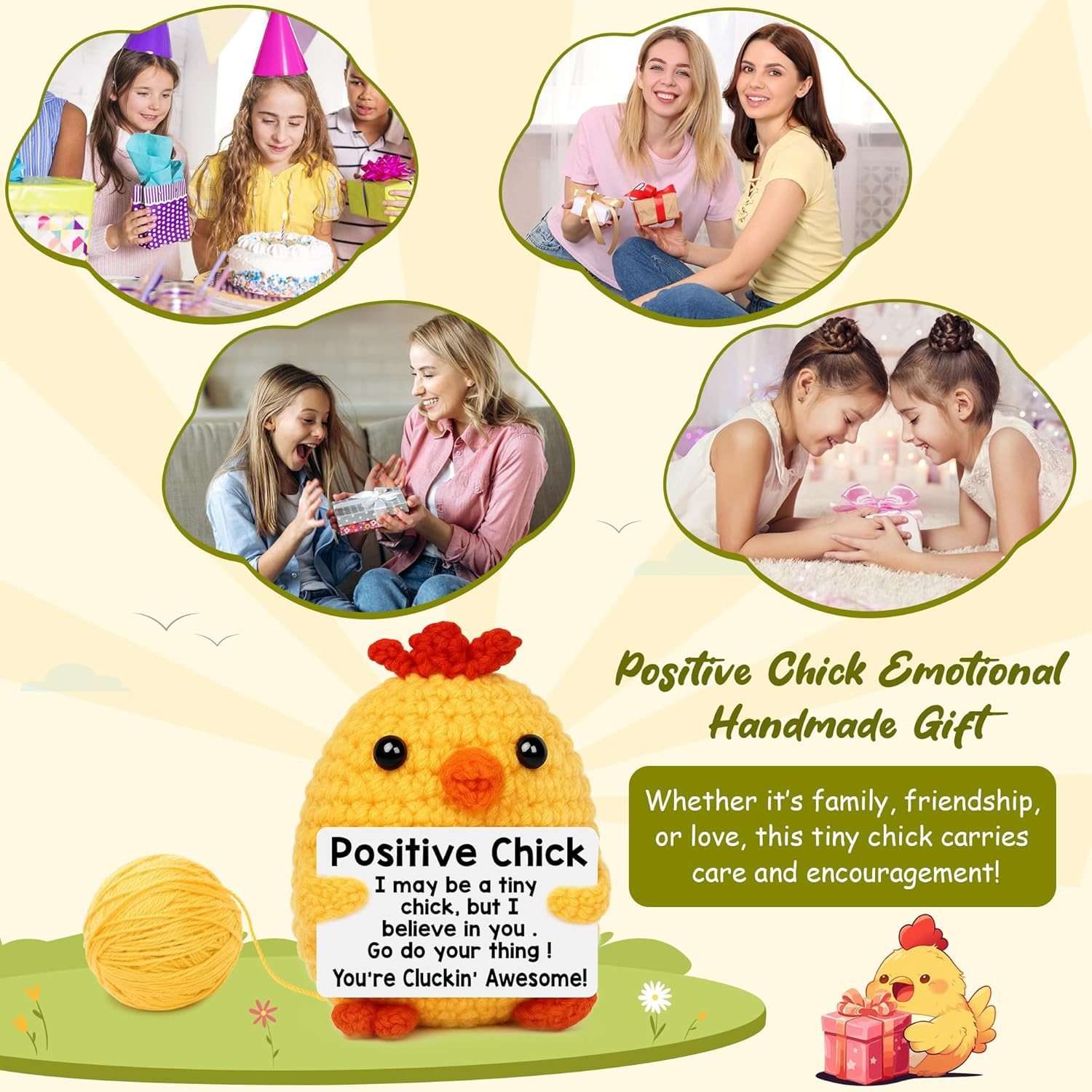 Mini Chicken Birthday Gifts for Women, Kindergarten Graduation Gifts for Her Him College Teen Daughter Friend Sister, Positive Crochet Animals Emotional Cheer up Support Handmade Chick Potato Pickle image number 5