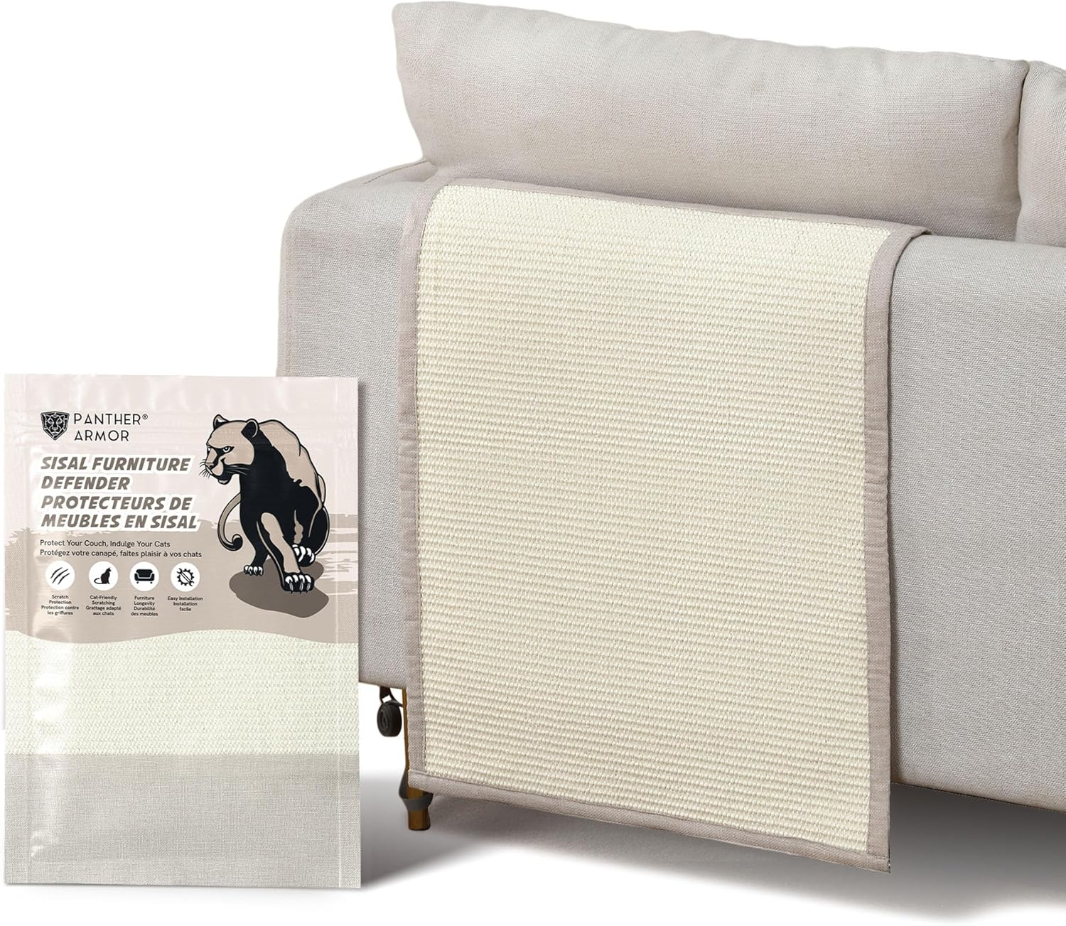 Panther Armor Sisal Furniture Defender, Cat Scratcher for Couch [Beige-Back Rest] Protect Sofa from Cats Scratching, Sofa Scratcher, Couch Scratching Post image number 2
