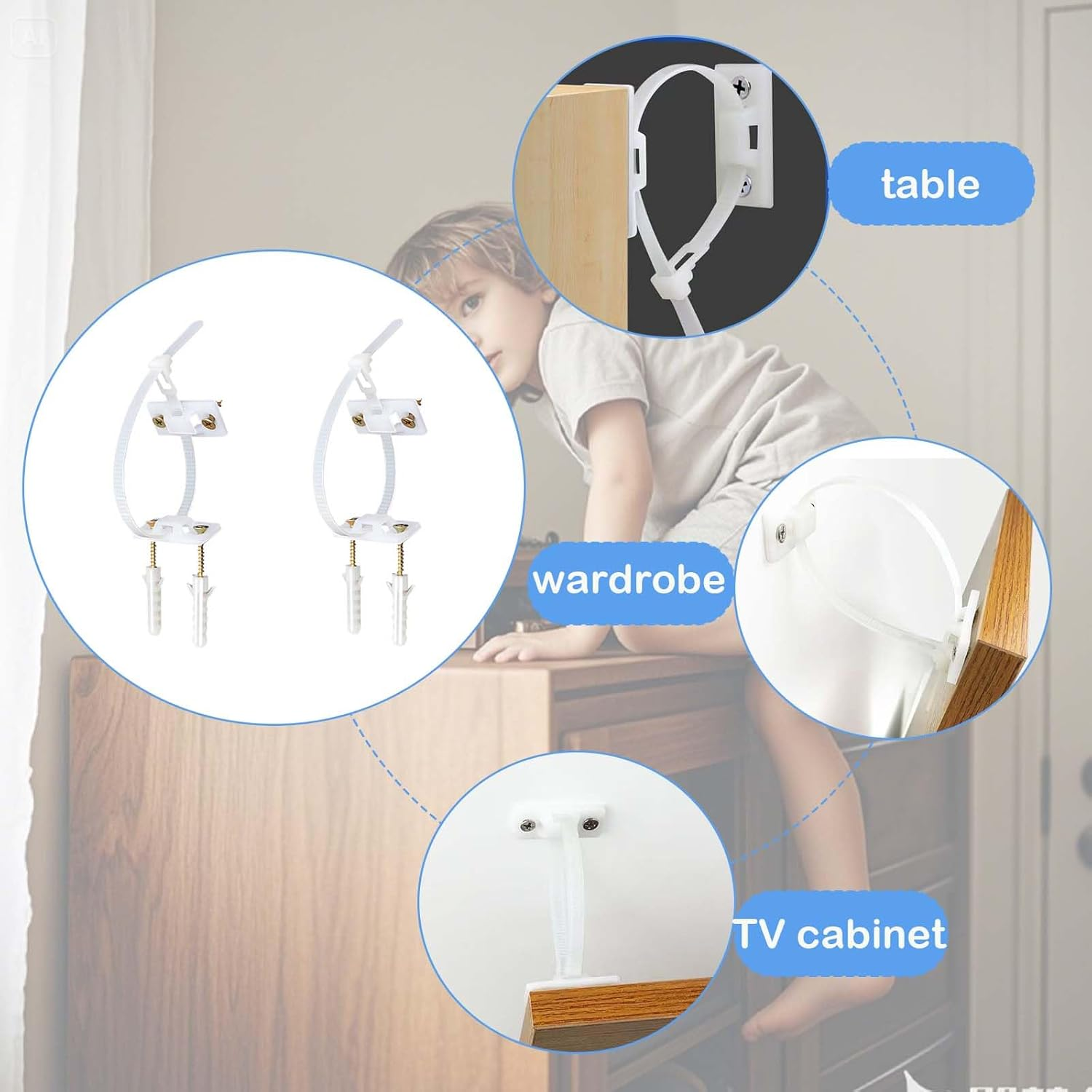 [Loimon 12-Pack Heavy-Duty Anti-Tip Fixation Anchors] Drill-Required & Manual Installation | Earthquake-Secure Furniture Wall Mounts for Baby Proofing Cabinets, Tvs, Bookshelves | Child Safety Home Security Device for Australian Households image number 3