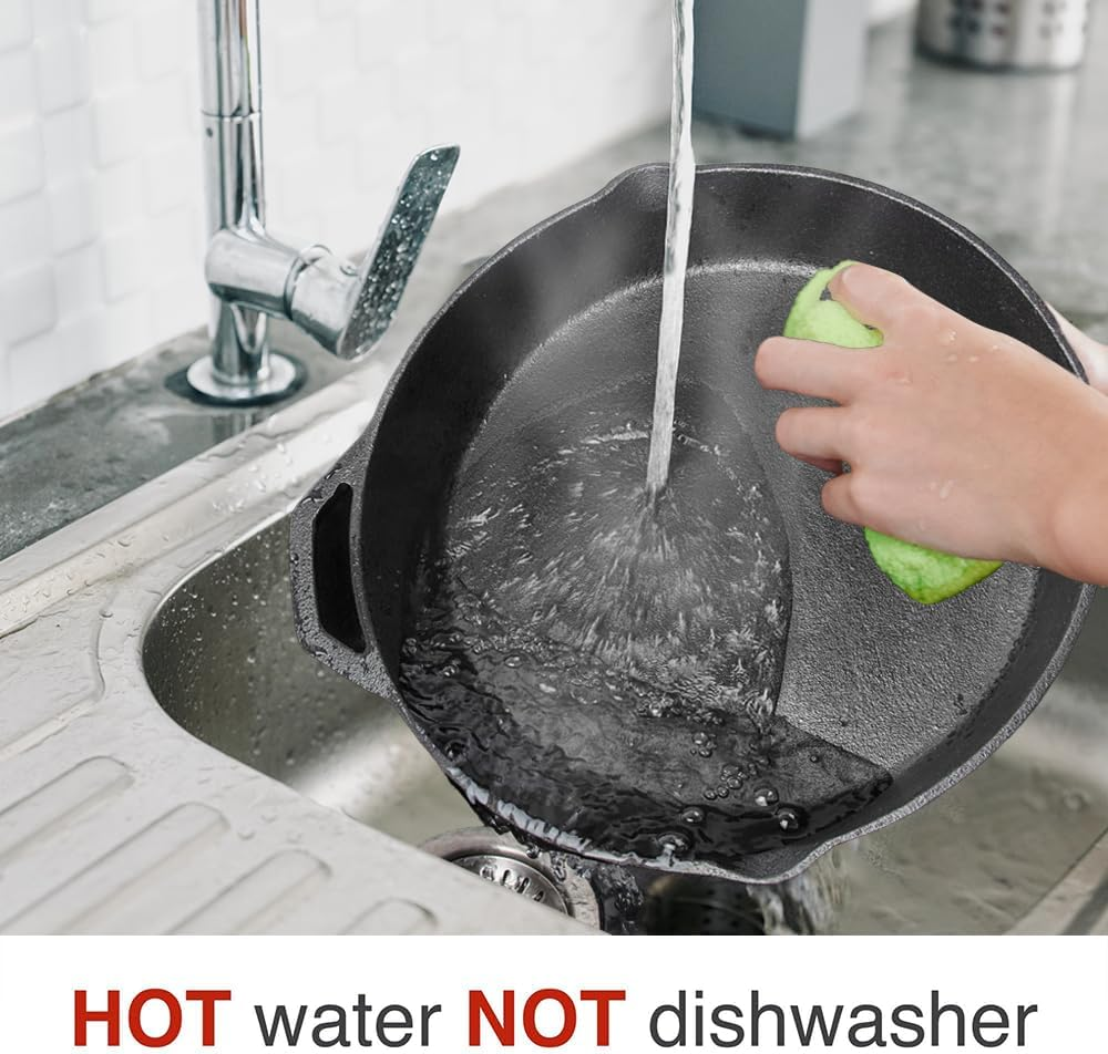 12" Frying Pans &ndash; Heavy-Duty Cast Iron Skillet and Deep Cast Iron Pan (2.5" Deep) &ndash; Pre-Seasoned Nonstick Surface for Searing, Baking, Saut&eacute;ing &ndash; Ideal for Indoor & Outdoor Cooking image number 3