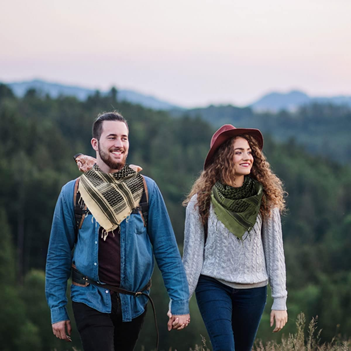 100% Cotton Military Shemagh Arab Tactical Desert Keffiyeh Thickened Scarf Wrap for Women and Men 43"X43" - All Black image number 2