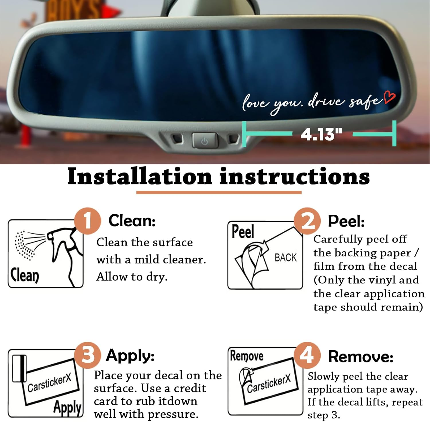 3X Love You, Drive Safe Holographic Car Mirror Decal Stickers for Cars Rearview Decal for Women Cute Decals Vinyl Affirmation Stickers for Window, Tumbler and Water Bottle (White) - Bee-Style 2 image number 4