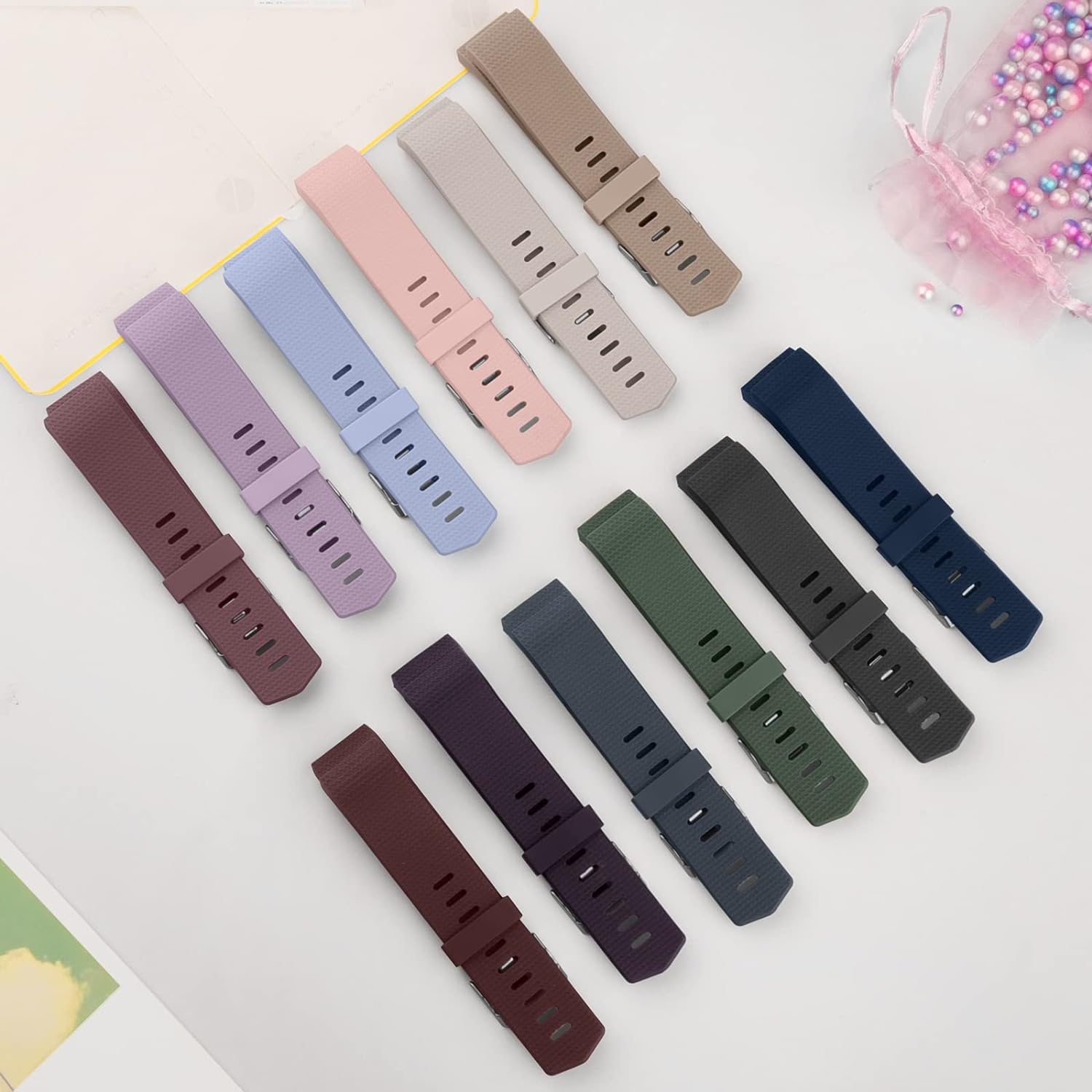 [3 Pack]Sport Bands for Fitbit Charge 2 Bands Women/Men, Soft Classic TPU Adjustable Comfortable Replacement Wristbands Straps for Fitbit Charge 2 - Starlight+Smoke Purple+Milk Tea image number 4