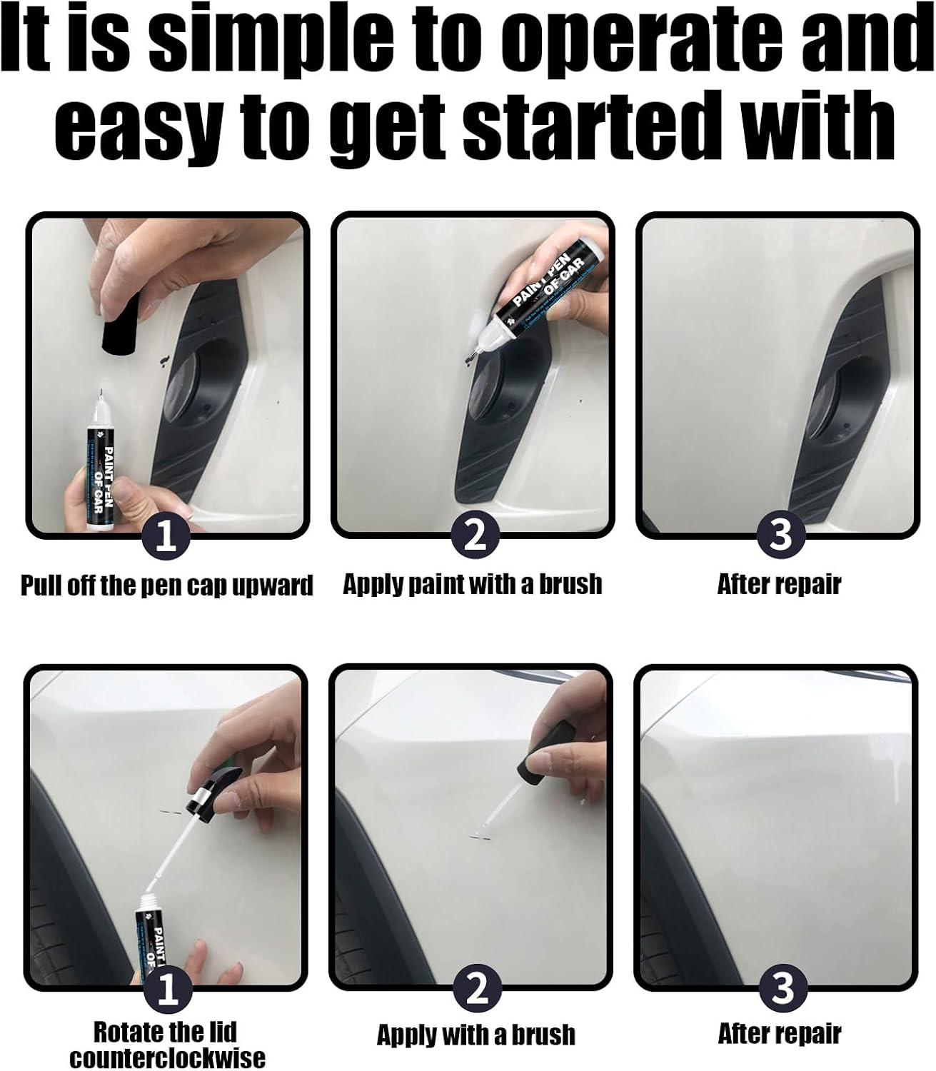 2Pcs Car Scratch Remover, 2-In-1 Touch up Paint Pen. the Paint Touch up Pen Is Used for Car Scratch Repair, Such as Long and Thin, Dot Scratches (White) image number 4