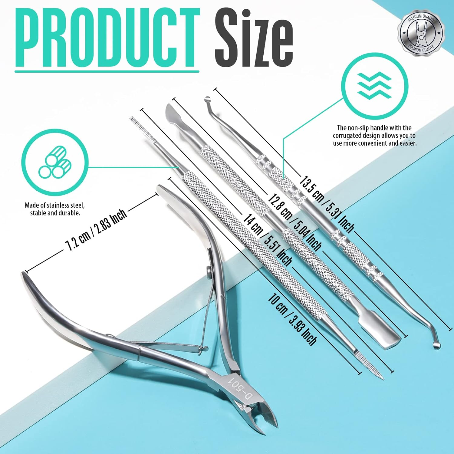FANDAMEI 4 PCS Nail Care Kit, Nail Cuticle Nippers, Ingrown Toenail Tools Kit, Toenail File and Lifters Stainless Steel, Nail Lifter, Nail Cuticle Pushers, Professional Manicure and Pedicure Set - Silver image number 3