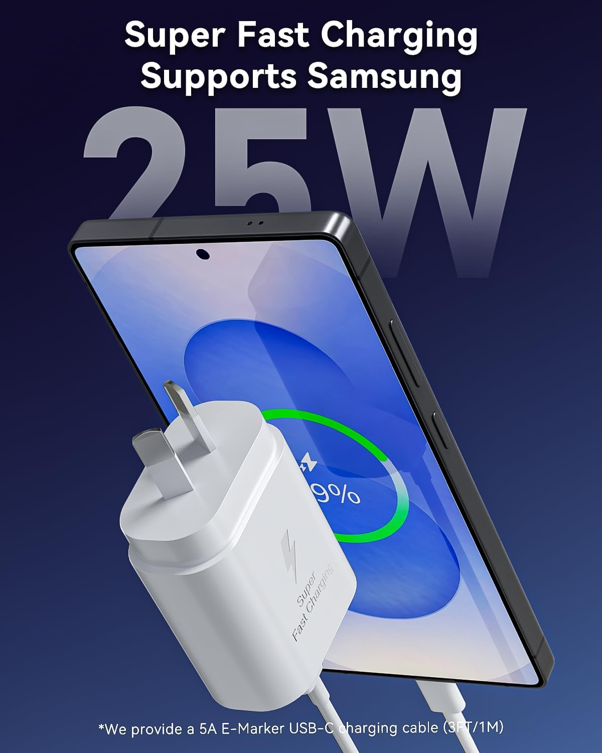 Super Fast Charger 2Pack - 25W USB C Wall Charger for Samsung with USB-C to C Cable, Type C Wall Adapter Compatible with Samsung Galaxy S25 Ultra//S25+/S24+/S24/S23/S22/S21, Galaxy S10/A54 image number 2