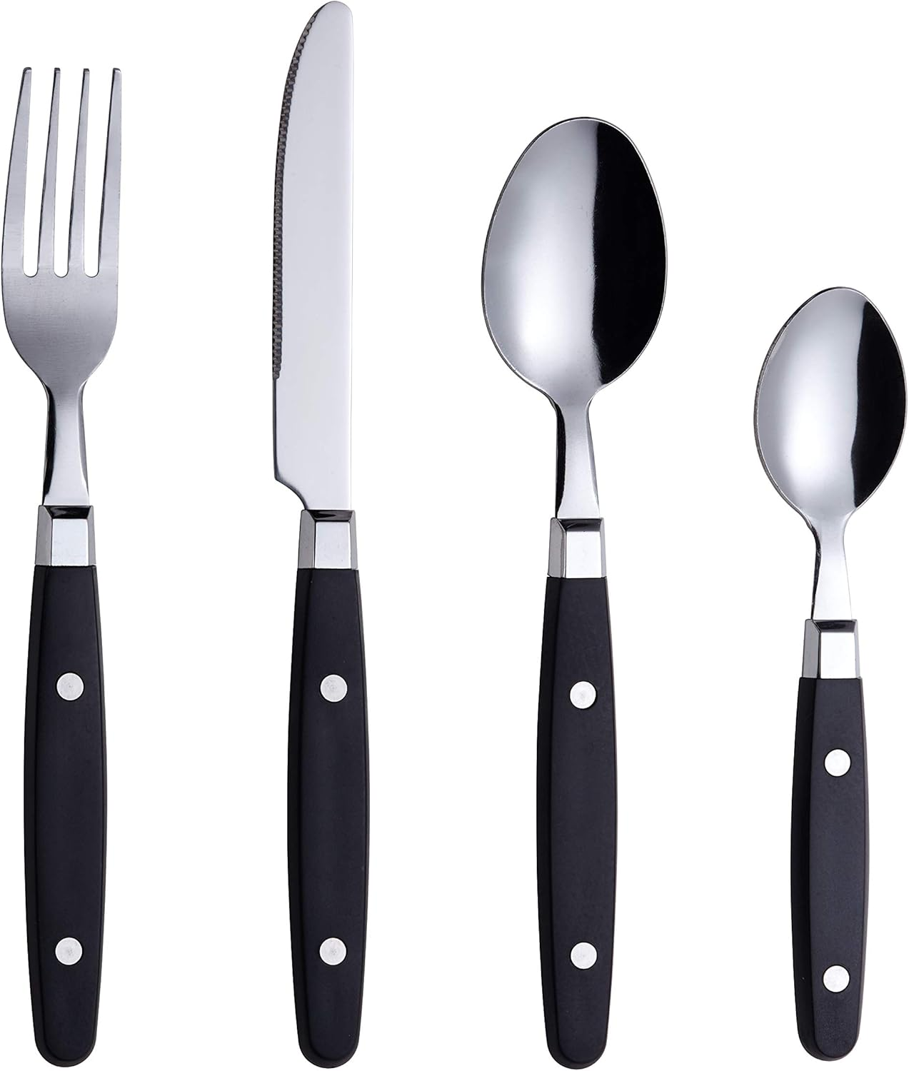 EXZACT Cutlery Set 24Pcs Stainless Steel - with Rivet Craft Handles/Retro Style Flatware - 6 X Dinner Forks, 6 X Dinnerknives, 6 X Table Spoons, 6 X Tea Spoons -Serves 6 (Cream)