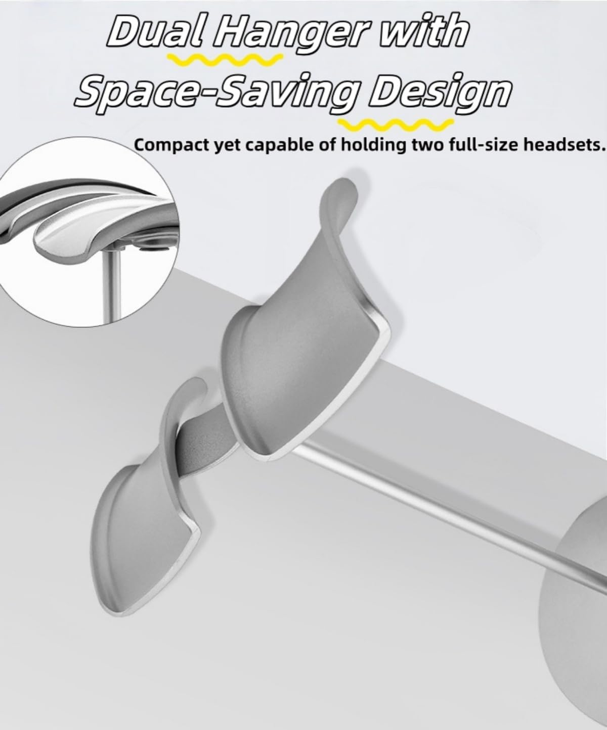 NQQNQQ DJ-O Aluminum Dual Headphone Stand for Over-Ear Gaming Headsets &ndash; Heavy Base Holder Compatible with Beats, Bose, ATH, AKG. (Silver) - Black image number 7