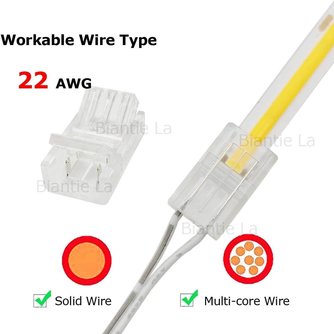 2-Pin COB LED Strip Connectors 8Mm Unwired Clips Solderless Adapter Terminal Extension Connection for 12V High Density LED Strip Lights image number 4
