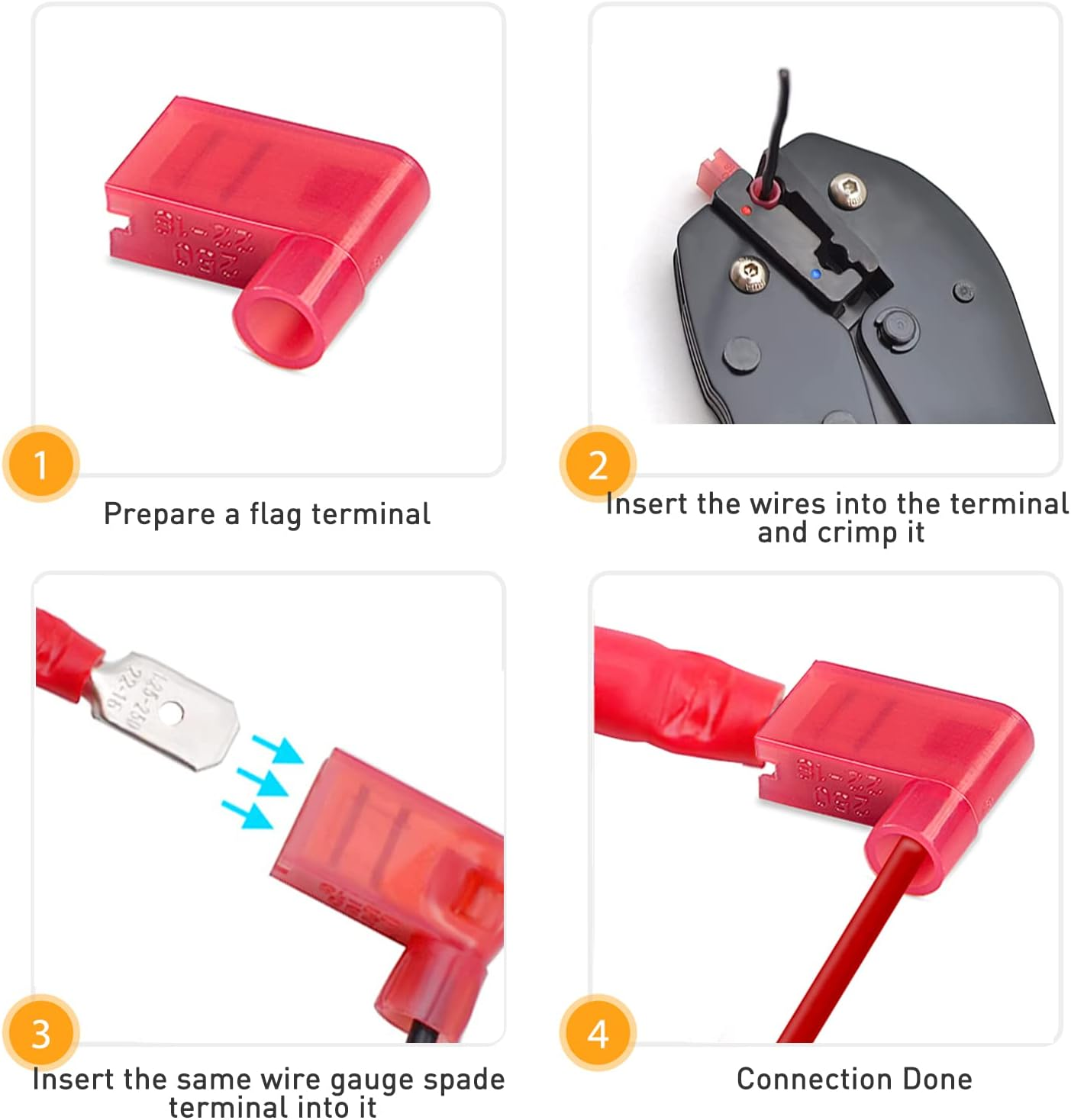 Nilight 50047R 110Pcs Nylon Flag Spade Female Insulated Quick Disconnects 22-18 16-14 12-10 Gauge Flag Spade Electrical Crimp Terminals Connector Assortment Set image number 2
