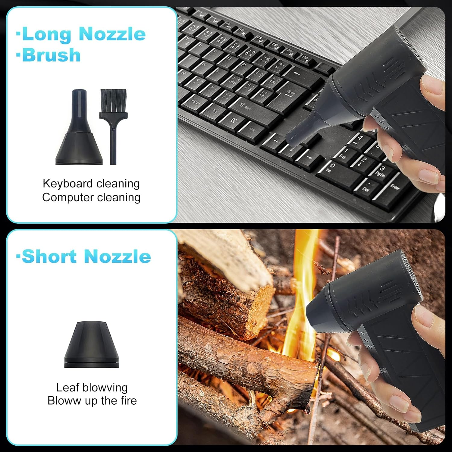 Oolong Compressed Air Duster,130000Rpm Handheld Air Blower,3 Gear Electric Portable Mini Air Blower with LED Light, Rechargeable Reusable Compact Air Duster for Keyboard Cleaner,Pc,Car,Home,Outdoor image number 5