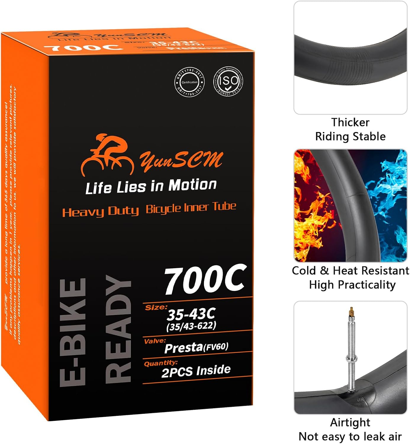 Yunscm 2 Pcs,Heavy Duty 700X38C Bike Tubes,700X35/43C Bike Inner Tubes Presta Valve 60Mm,Ideal for High Wheel Rims,Compatible with 700X35C/38C/40C/42C Road Bike and off Road Bike image number 2