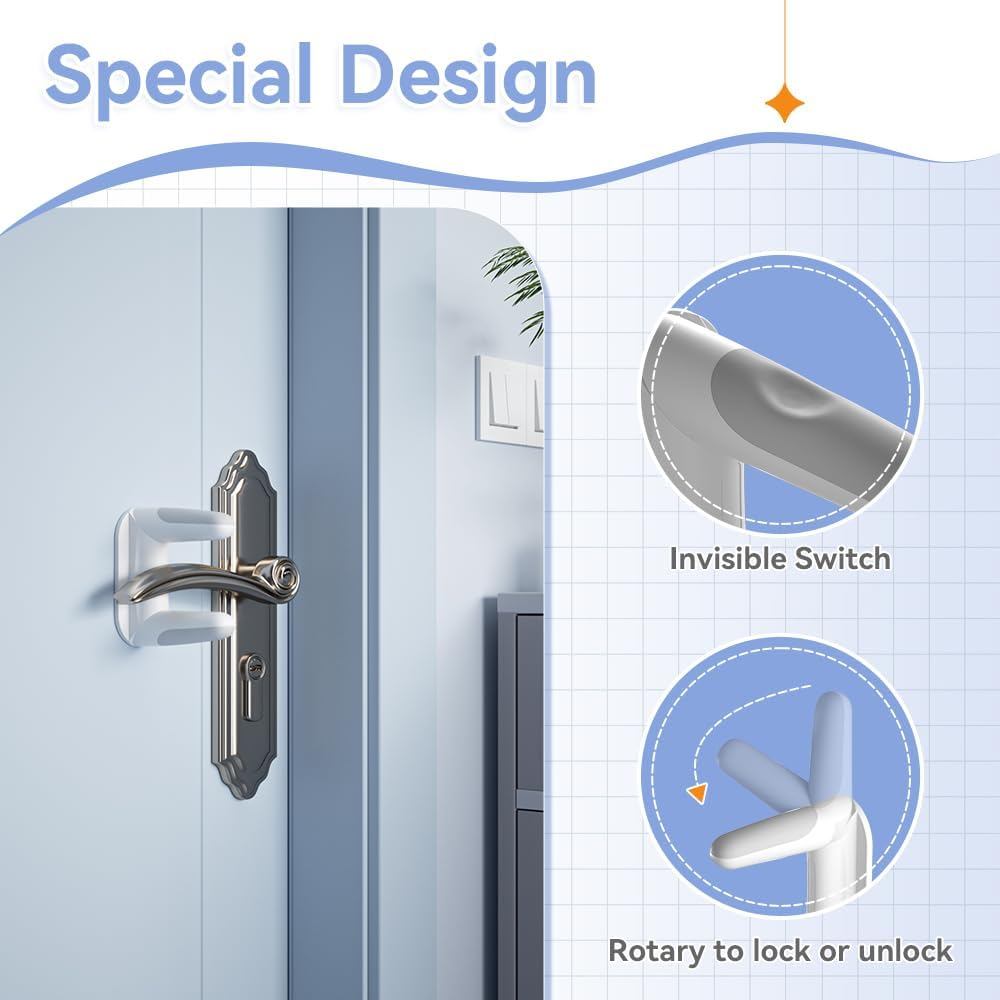 SAFELON 2 PCS Baby Safety Door Lever Locks, Door Handle Locks for Childproof & Petproof, Invisible Switch to Prevent Children from Opening the Door, No Screws or Drill (White) image number 2