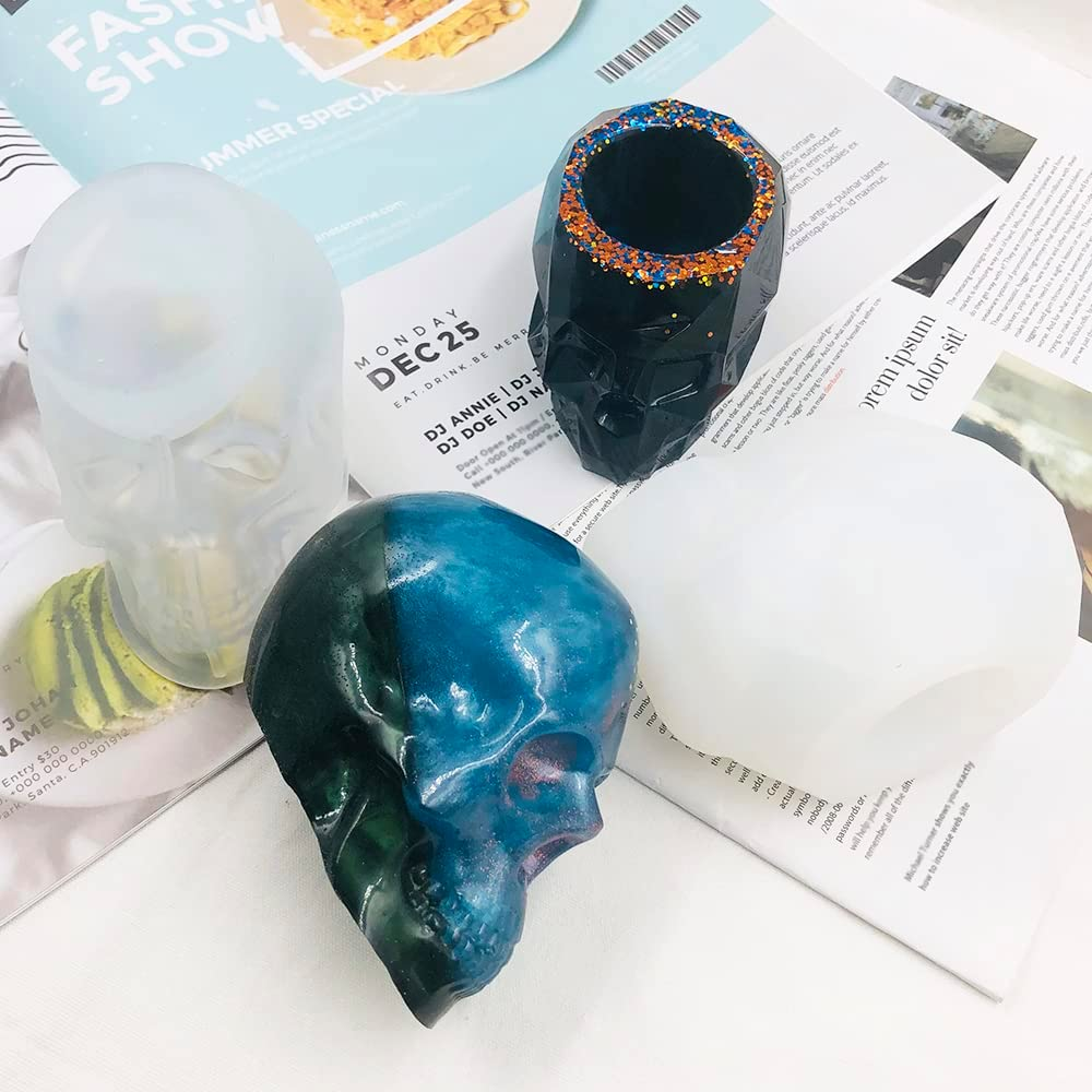 2 Pcs Skull Resin Moulds, 3D Large Silicone Moulds for Resin DIY Storage Resin Moulds Silicone Epoxy Resin Moulds for Candle Making Makeup Brush Pen Holder image number 3