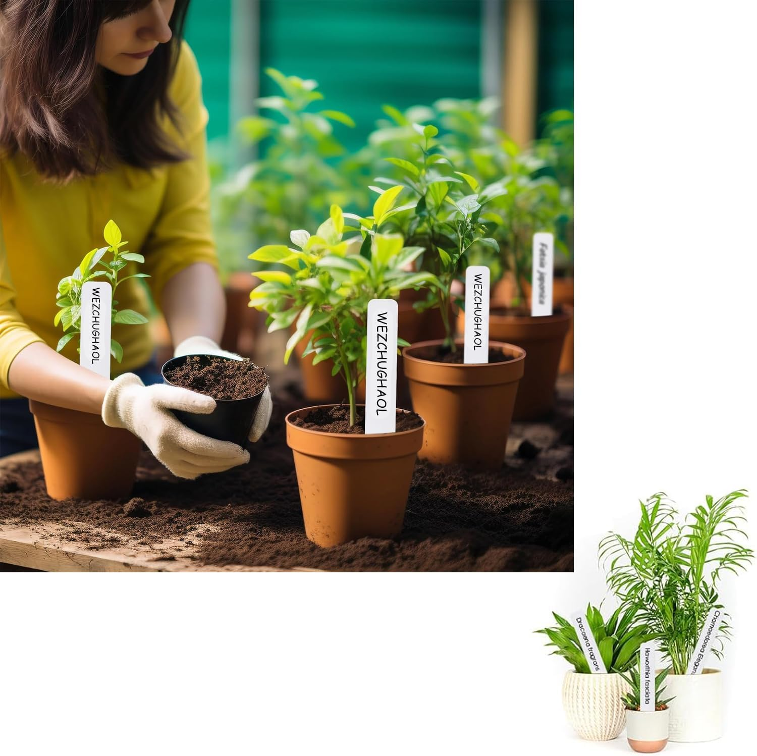 WEZCHUGHAOL 300PCS Waterproof Outdoor Garden Markers, Plastic Plant Tags for Nursery Seeds & Plants with Bonus Permanent Marking Pen &ndash; Durable Plant Labels for Gardening image number 1