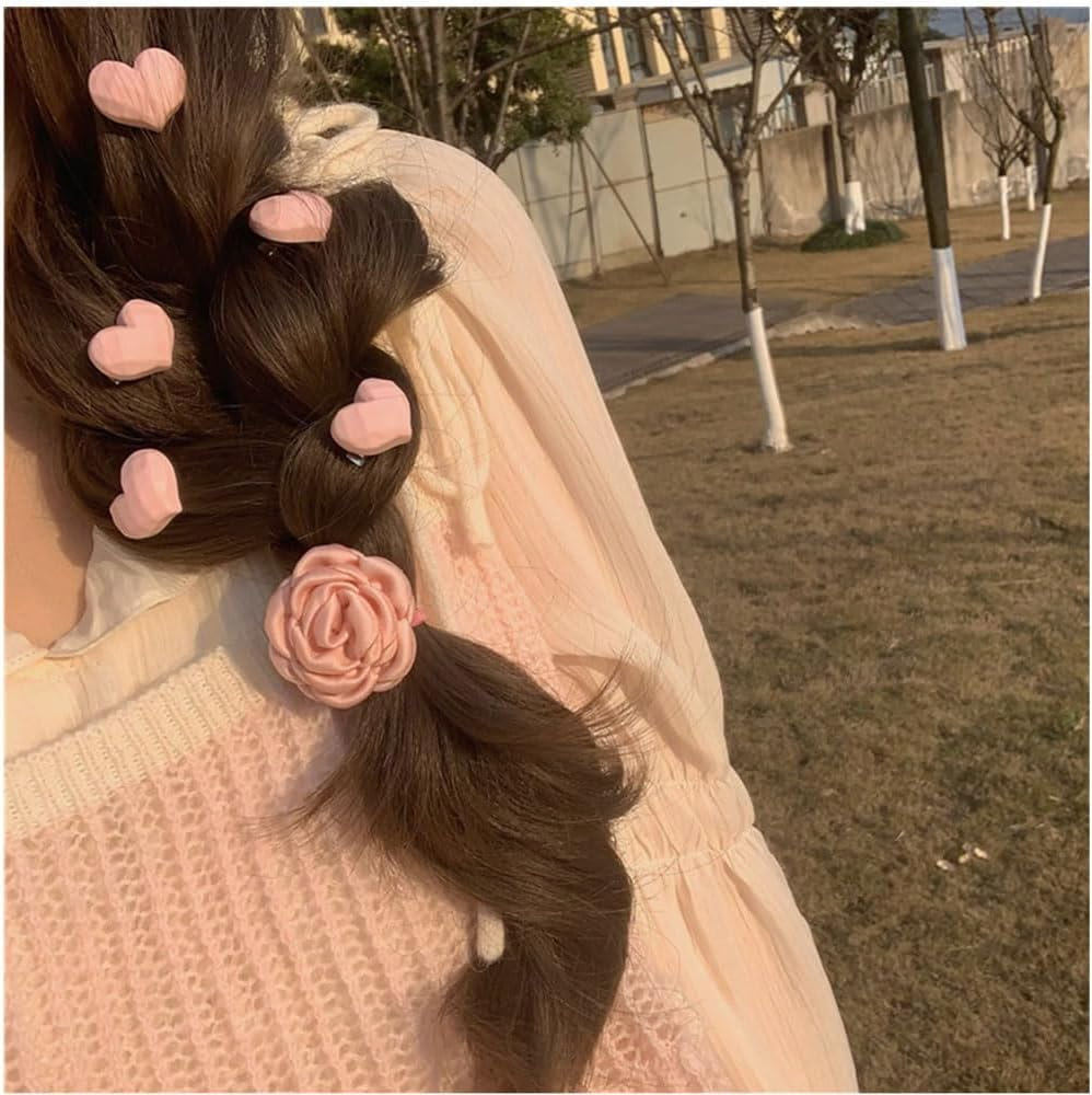 Pink Hair Accessories for Girls Decorative Hair Clip Set Heart Flower Hair Clips Wedding Barrettes for Women'S Hair Decorations Alligator Clips for Hair Barrettes for Women 6Pcs image number 3