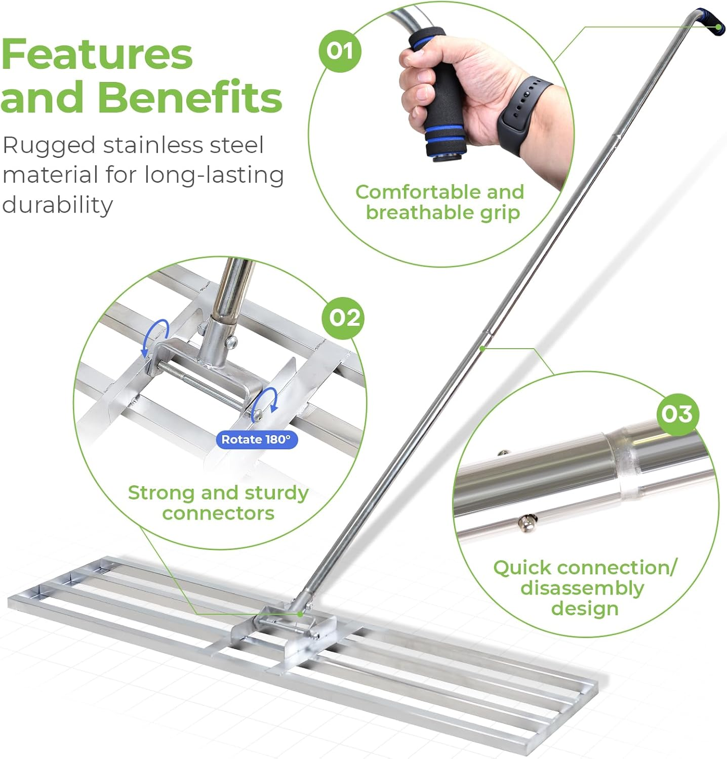 Stansom Lawn Leveling Rake 72X25CM Stainless Steel Lawn Leveler with Adjustable Handle, Heavy Duty Lawn Leveling Tool for Garden Yard