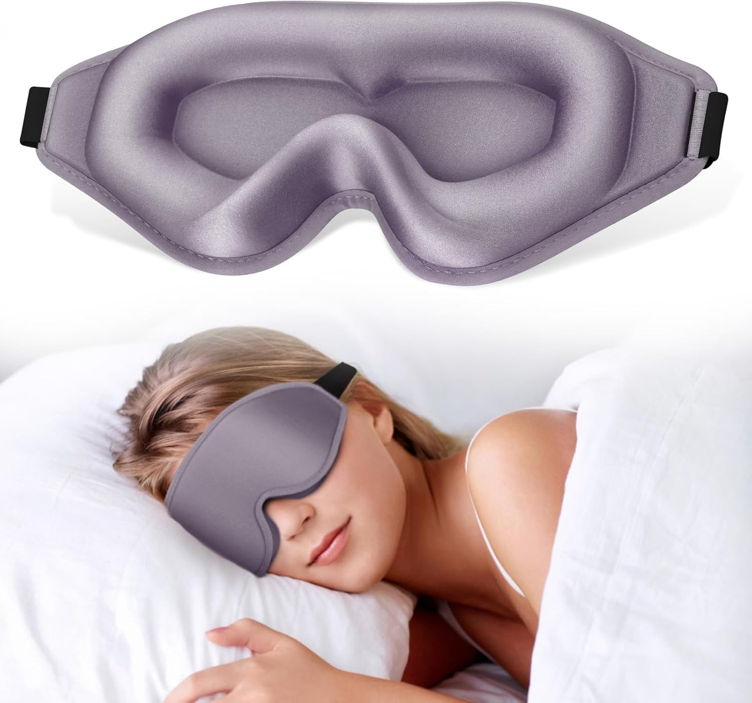 3D Eye Sleep Mask, 99% Fully Block Out Light Deep Contoured Eyes Cover NO Pressure with Adjustable Strap, Long Lash Extension Eyes Mask for Women Men Sleeping Travel Home Nap Rest Use (Light Purple) - Grey image number 6