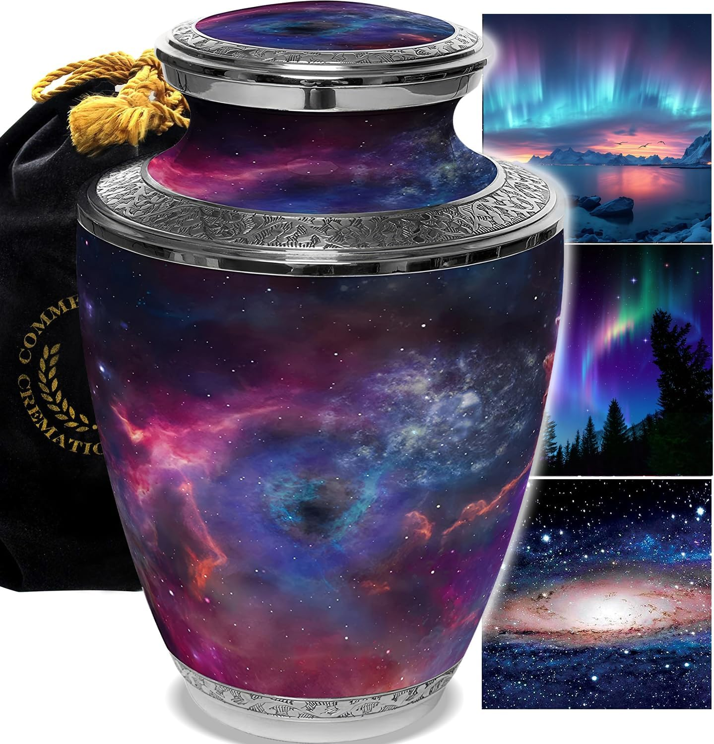 Cosmic Galaxy Cremation Urn for Human Ashes - Funeral, Burial or Home. Decorative Urns XL Large & Small