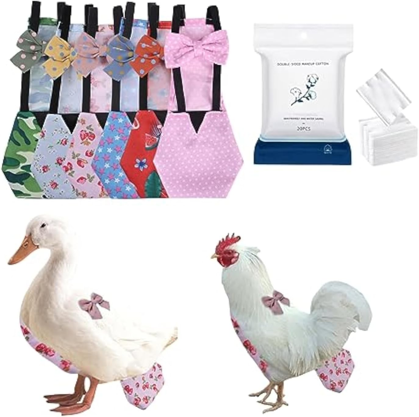 MANON ROSA Chicken Diapers Bantam Hens - Reusable 6-Piece Set with Bow Ties Poultry Nappies Washable Waterproof for Geese Pet Ducks Silkie(6D20P M) image number 6