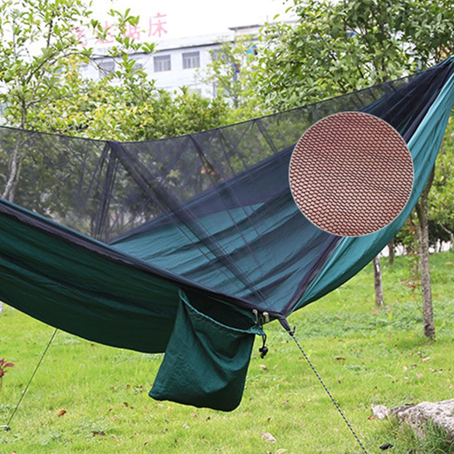 Hammock Swing, Ultra - Light & Portable Automatic Quick - Opening Mosquito Net Hammock Tent, Outdoor Double - Person Lay Flat Hammock Tree Tent,Parachute Cloth Travel Camping Hammocks, Sky Blue image number 5