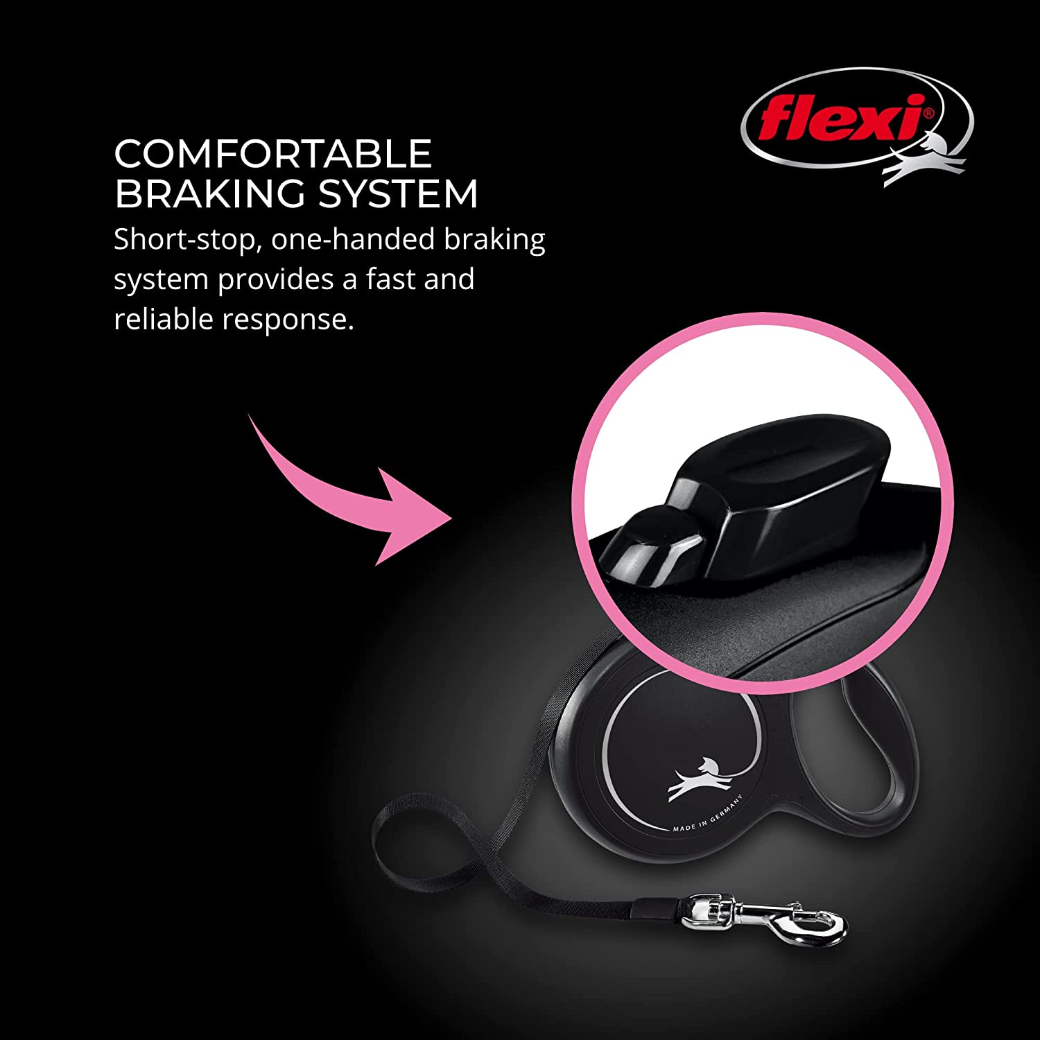 FLEXI New Classic Retractable Dog Leash (Tape) 26 Feet, Large, Black image number 5