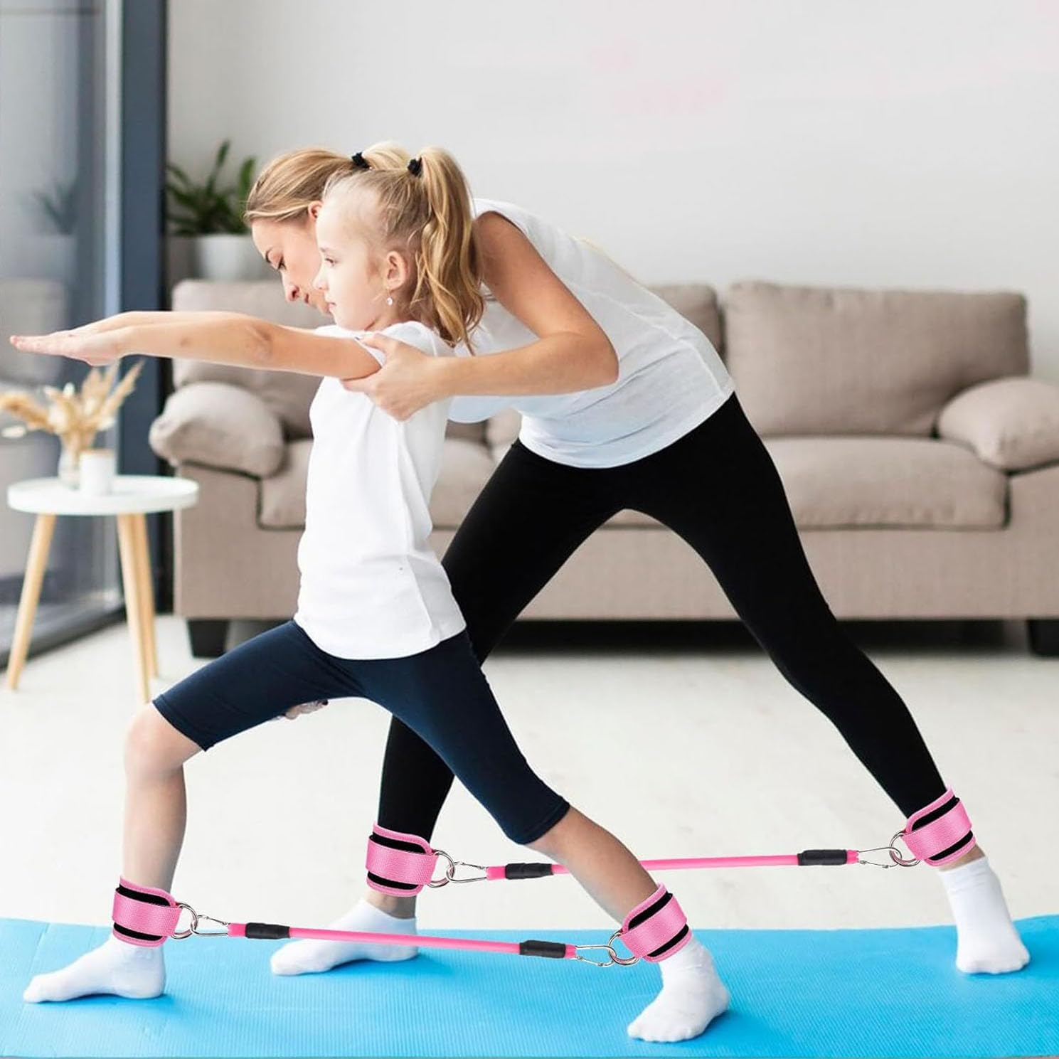 Ankle Strap with Exercise Bands for Leg Butt Training Workout Equipment, Ankle Resistance Bands with Cuffs, Ankle Band Fitness Equipment for Legs, Glutes,1Set.(Pink image number 2