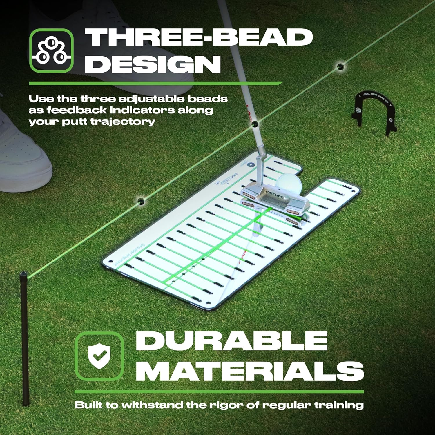 Triple Bead Golf Alignment String Line, Putting Aid for Indoor & Outdoor, Golf Putting Trainer, Putting String Line for Golf, Golf Putting Training Aid for Precision, Putting Alignment String