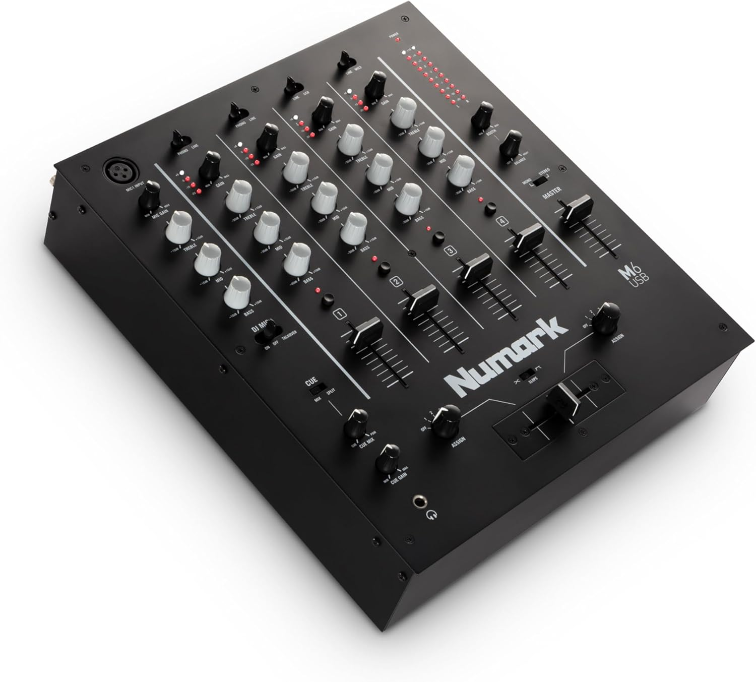 Numark M4 - 3-Channel Scratch DJ Mixer, Rack Mountable with 3-Band EQ, Microphone Input and Replaceable Crossfader with Reverse and Slope Controls - Silverblack