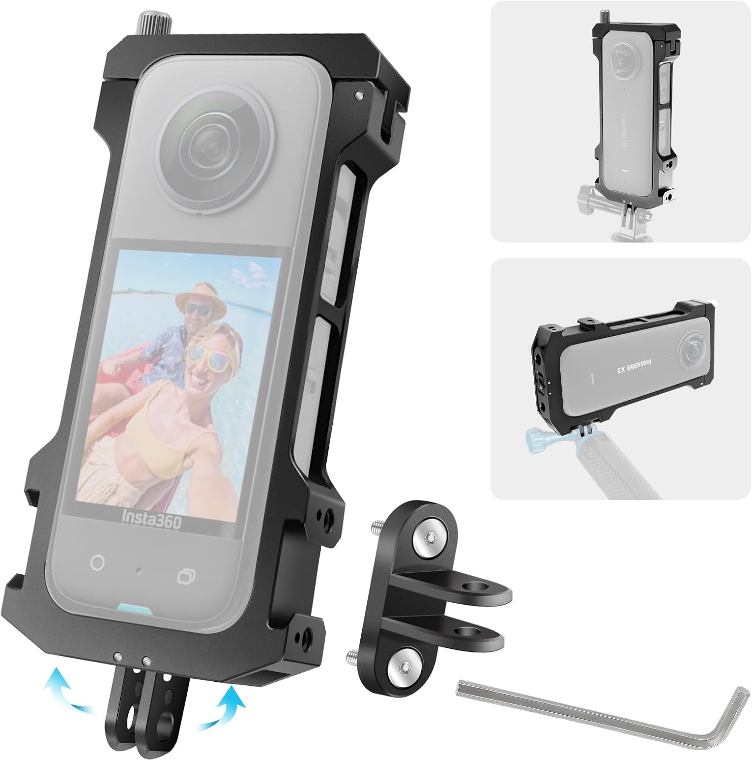 REYGEAK Aluminum Frame Cage for Insta360 One X3, Ultra Light Protective Case/Shell/Housing Accessories for Insta 360 X3 Double Cold Shoe Interface with 1/4" Threads Cold Shoe Mount Folding Fingers image number 5