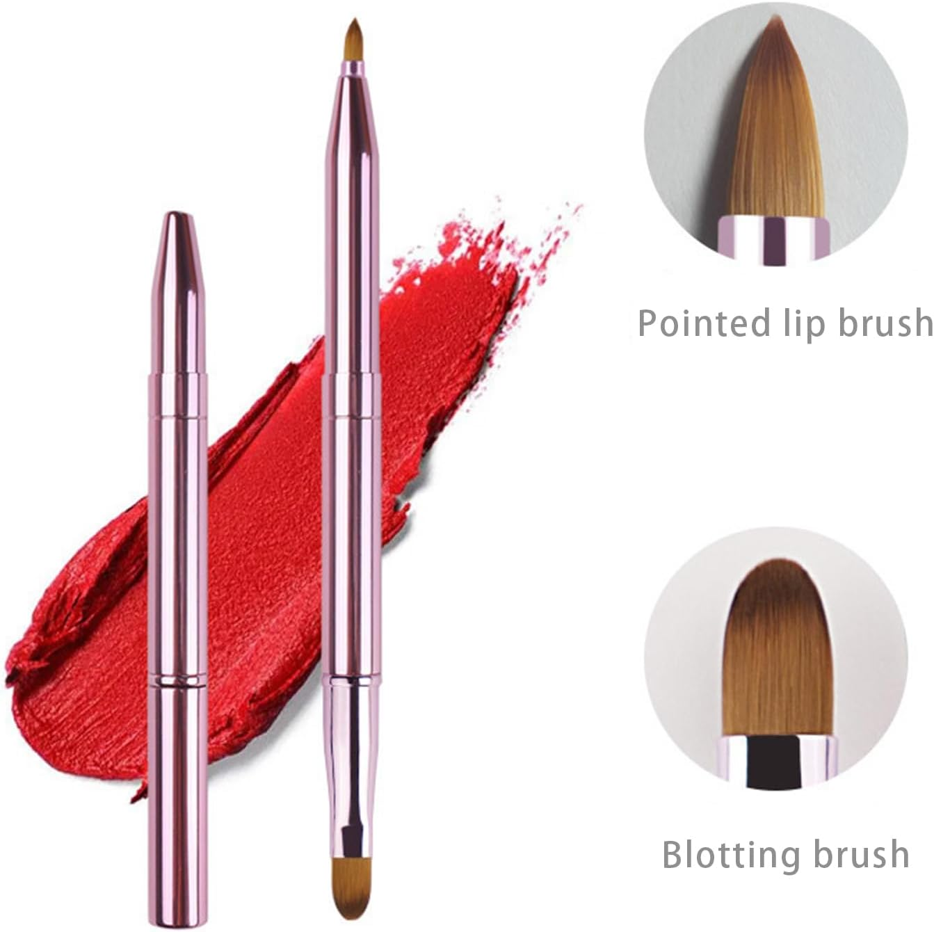 BGENHPON 2 Pack Retractable Lip Brush for Lipstick and Lip Gloss, Double-Ended Lip Makeup Brush with Cap, Travel-Friendly Lipstick Applicator image number 6