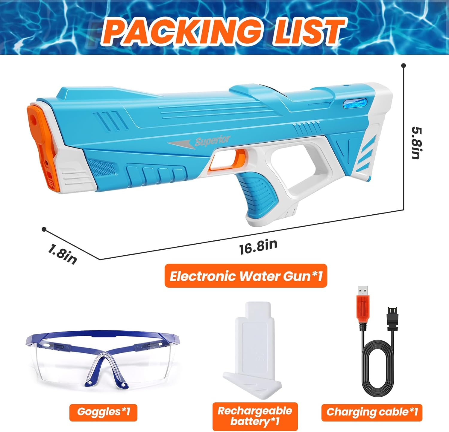 Skirfy Electric Water Gun with Display,Auto Suction Water Guns for Adults&Kids,Squirt Guns Battery Powered Automatic Water Blasts,Pool Beach Outdoor Party Toys for Kids image number 3