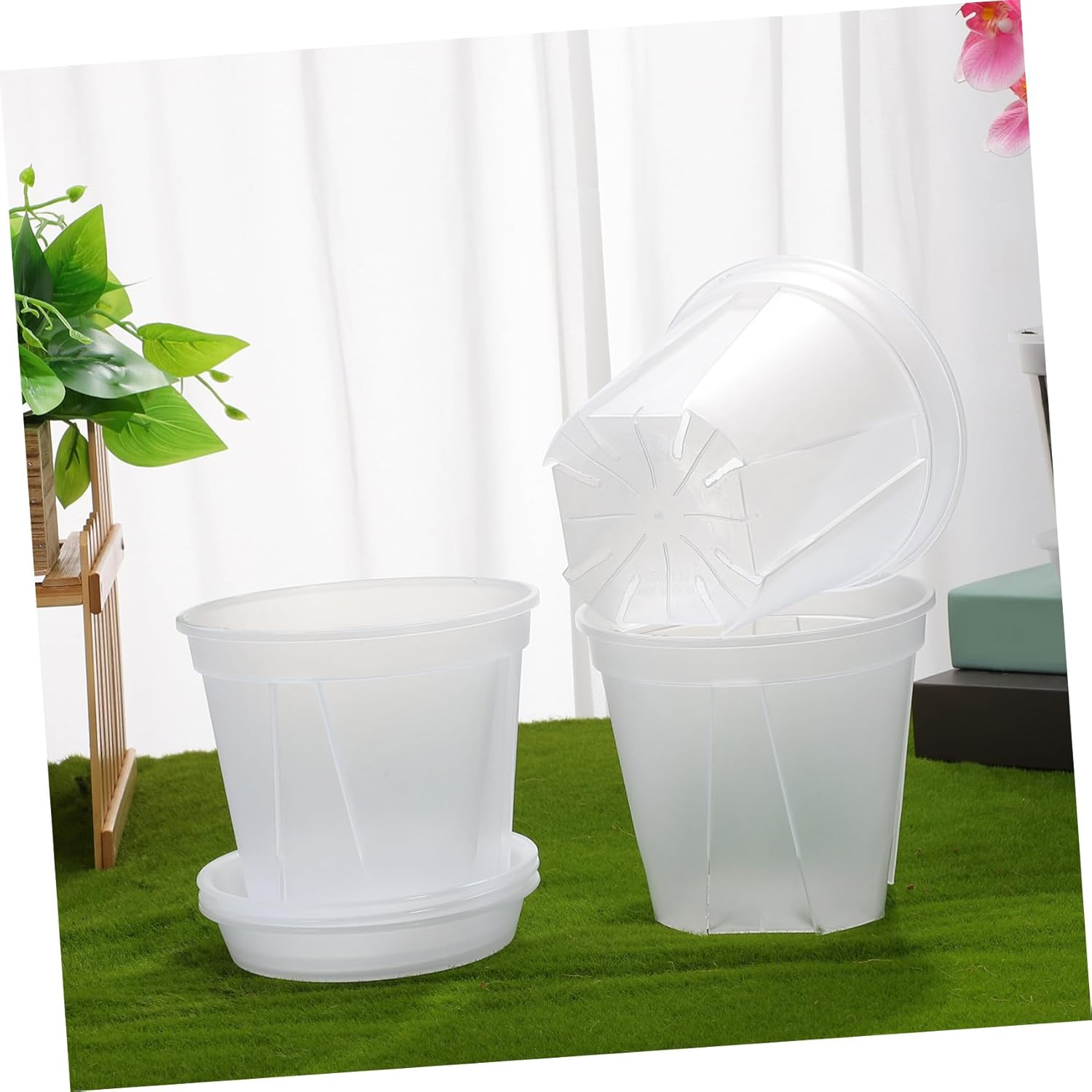 4Pcs Transparent Flower Pots with Drainage Tray Breathable Nursery Pots for Indoor Plants Stylish and Gardening Containers