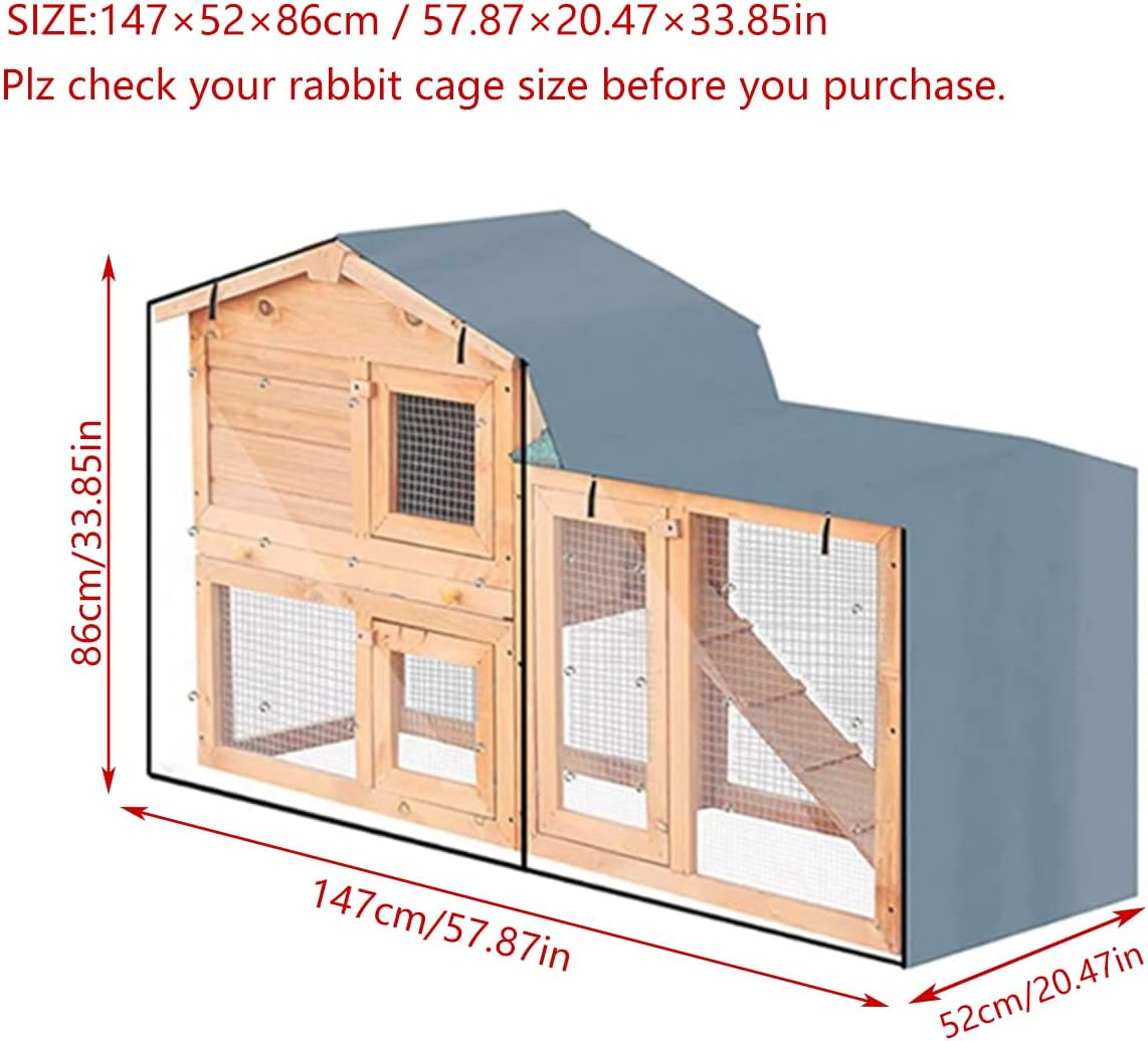 Bunny Hutch Cover COOSOO Triangular Dust-Proof Rabbit Cage Cover 420D Oxford Waterproof Dust Proof Pet Cage Cover with Zippers Poultry Cage Accessory Rabbit Cage Cover for Backyard Garden Winter (147&times;52&times;86Cm, Gray) image number 1