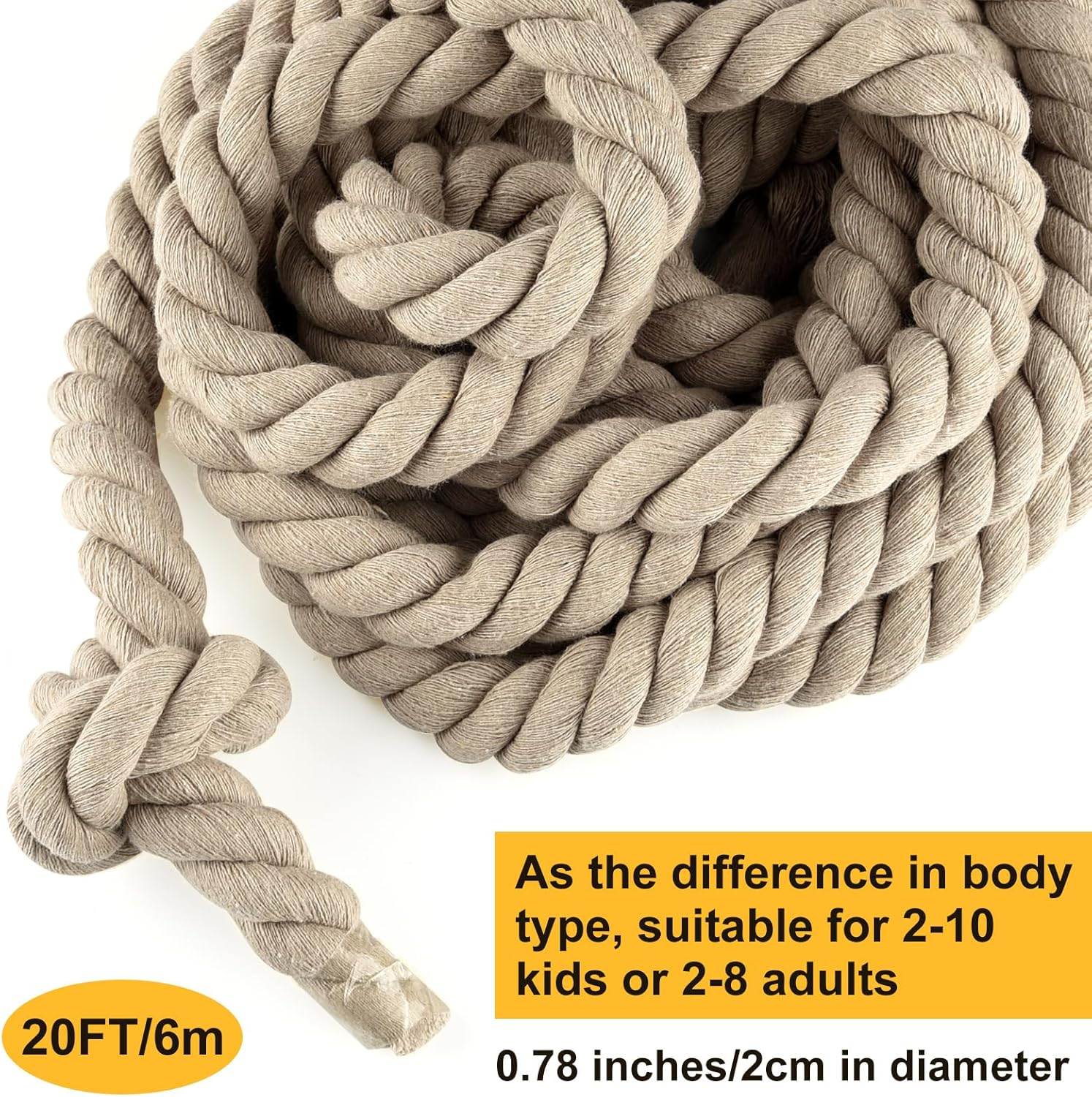 NEBURORA 20FT Tug of War Rope for Kids and Adults Outdoor Games Field Day Family Reunion Summer outside Yard Backyard Lawn Camping Picnic Carnival Party Games Khaki - Blue image number 7