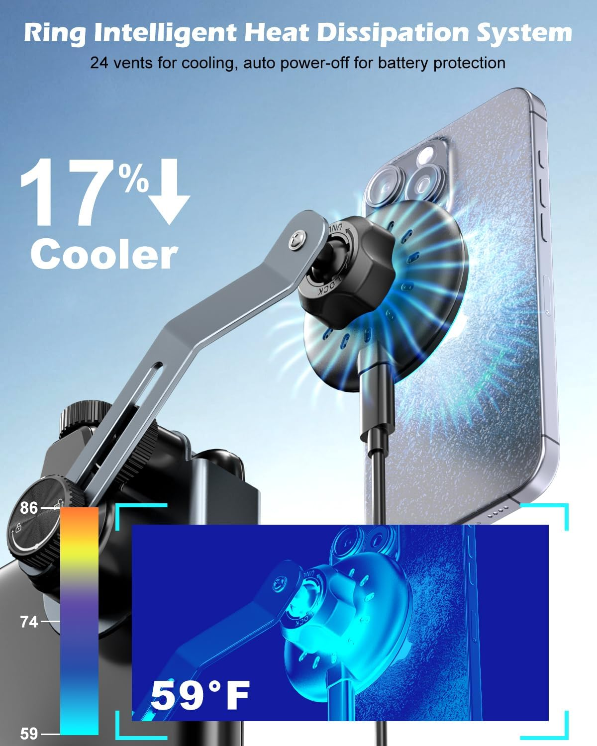 Cloudvalley Qi2 15W Wireless Charger Phone Holder Compatible with Tesla Model Y/3/S/X/Cybertruck, Adjustable Magnetic Car Mount, Extendable Metal Design for Iphone Charging image number 5