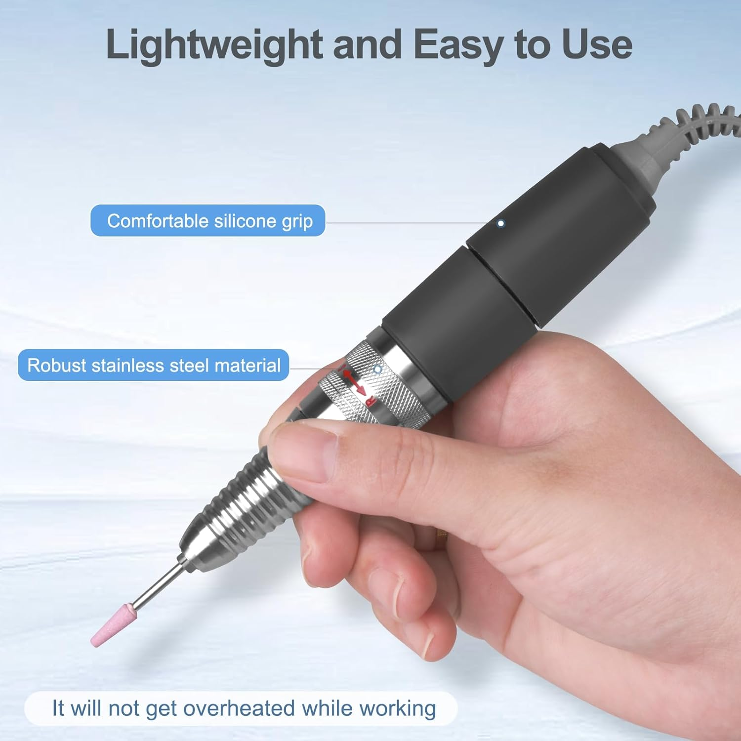 Nail Drill Handpiece for UP200 Machine, Homove 35000RPM Professional Electric Nail File Handle Replacement 3 Pins, Low Noise and Comfortable (Only Handpiece) image number 4