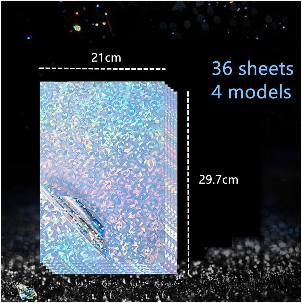 Granmagazz Self-Adhesive Paper Holographic Transparent Paper 36 Sheets A4 Waterproof Self-Adhesive Transparent Film, Clear Vinyl Lamination Film Self Adhesive, for Inkjet/Laser Printer image number 2