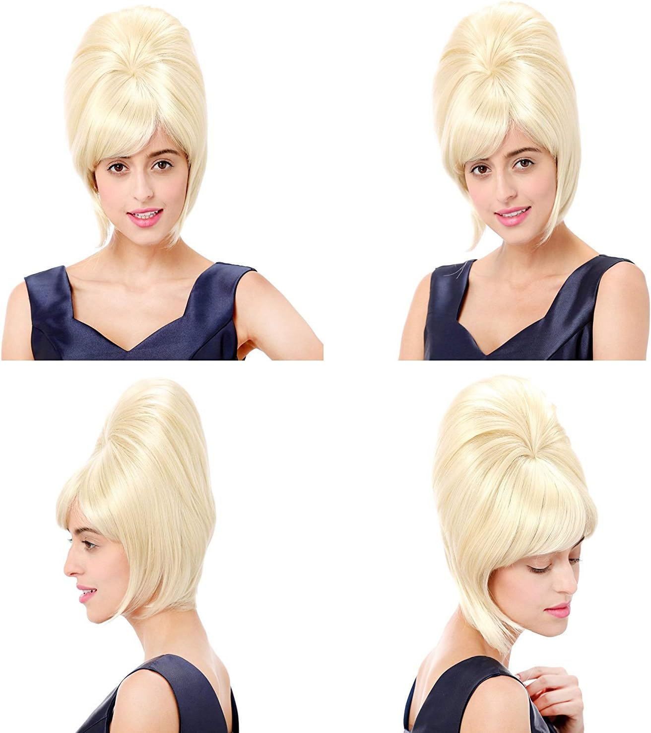 Stfantasy 1950 Beehive Wig Platinum Blonde Bob Straight for Women Halloween Cosplay Costume Party Hair (Wig Cap)