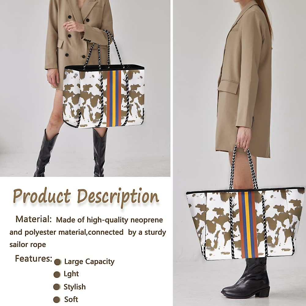 Tote Bag for Women, Multipurpose Neoprene Tote Bag, Beach Bags Waterproof Sandproof, Large Tote Bag with Portable Wallet for Beach, Swimming, Gym Bag, Travel Bag (Khaki), Khaki, One Size image number 4