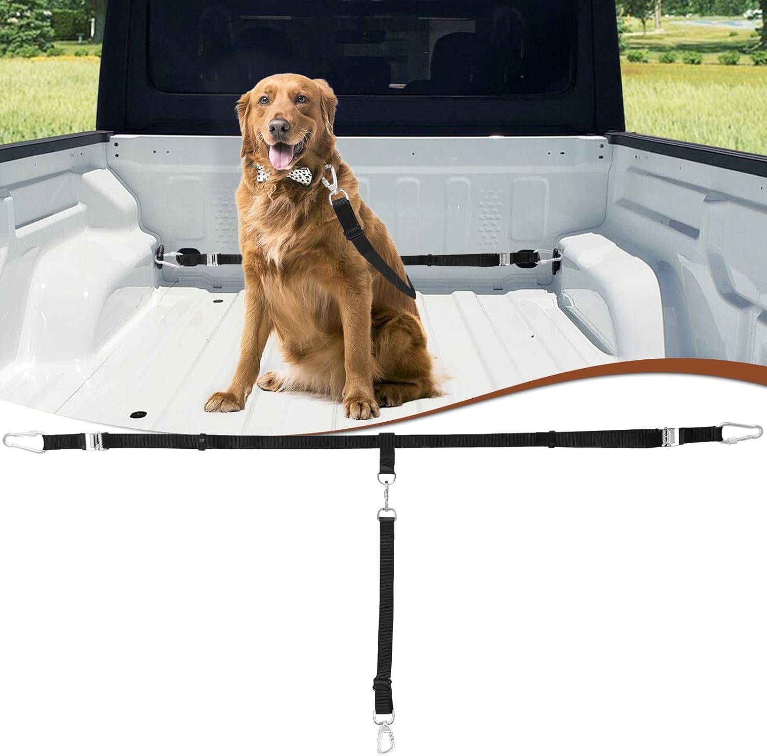 Truck Bed Dog Leash System, Dog Pickup Tether Tie Down, Dog Car Harness Belt Heavy Duty, Pick-Up Restraint Lead Adjustable, Dog Truck Leash for Dogs up to 150Lbs, Dog Truck Bed Barrier Tie down Out image number 6